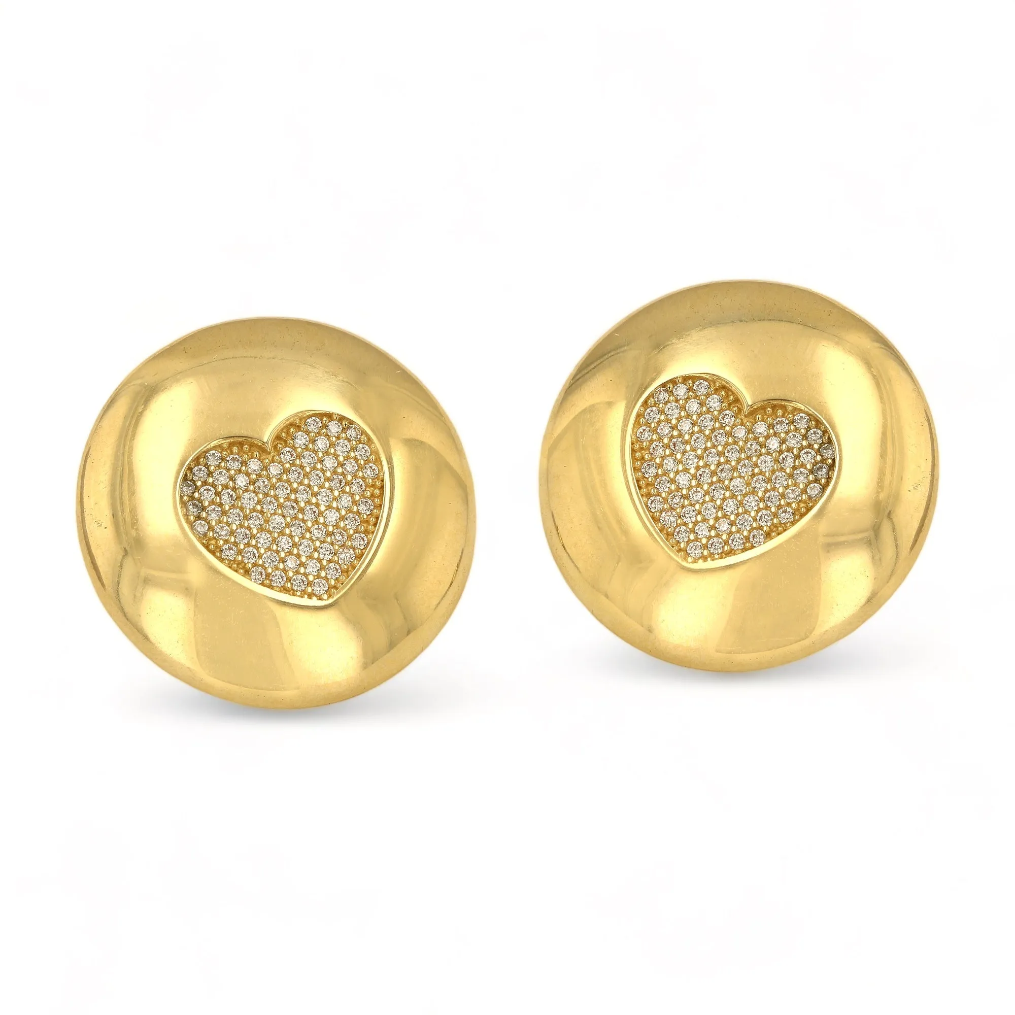 10k yellow gold round heart studs-227256