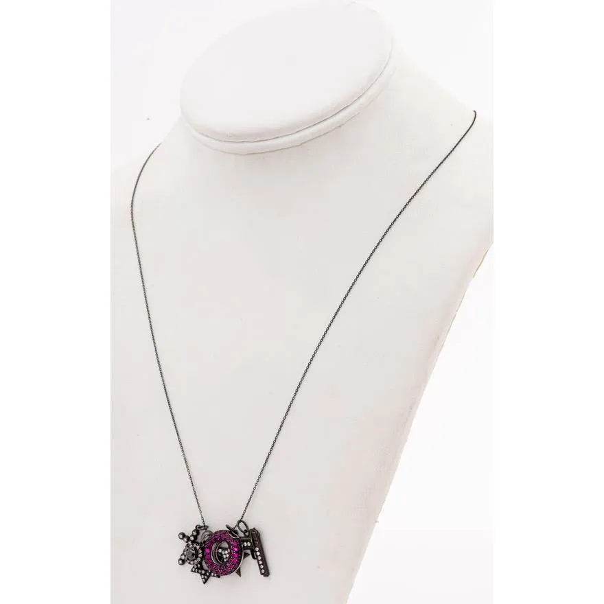 14k Blacken Gold Diamond and Ruby Charm Necklace