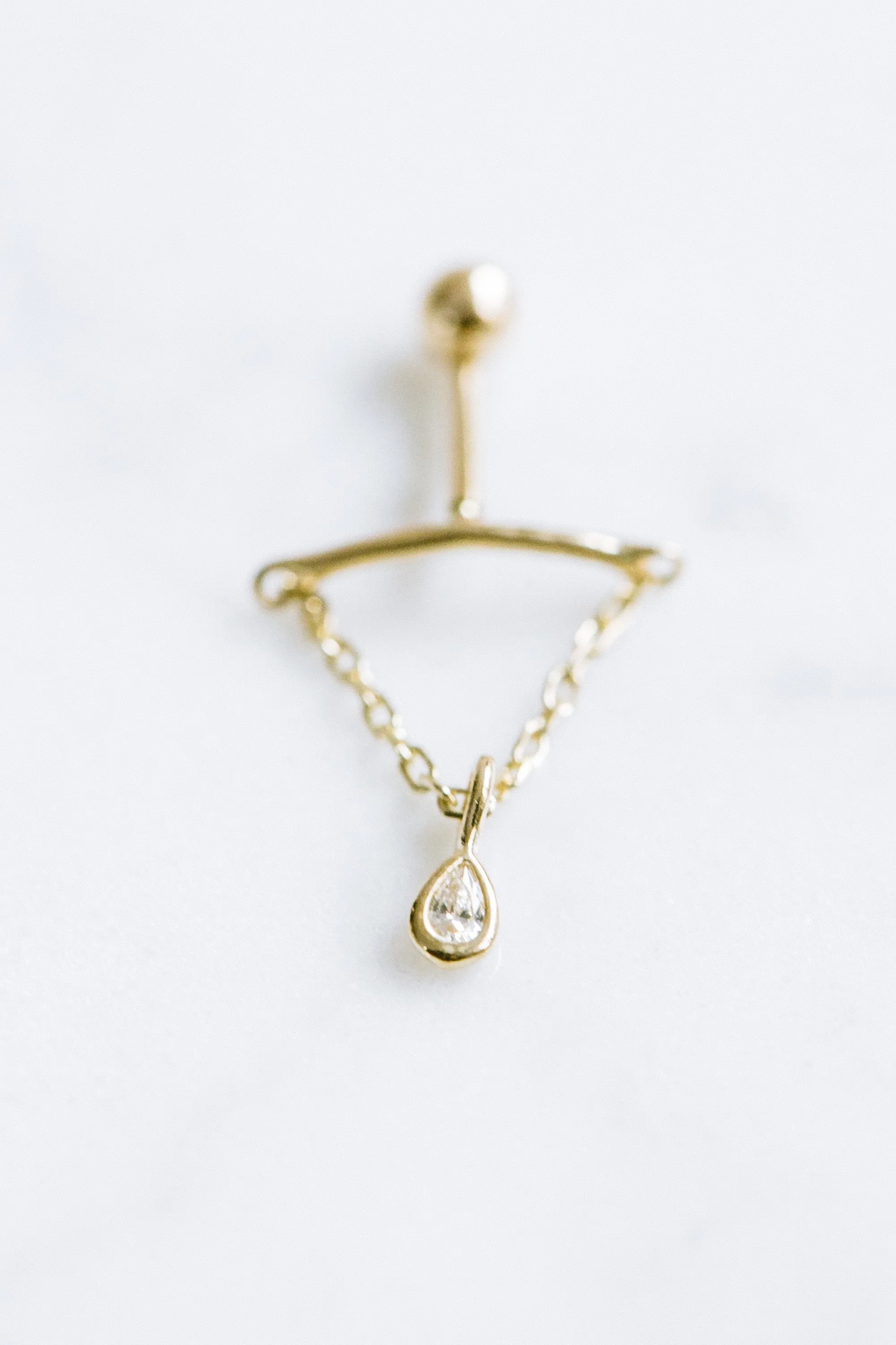 14k Gold Cartilage Helix Lobe Teardrop Dangle Chain Ball Barbell Ear Stud Earring Piercing Jewelry