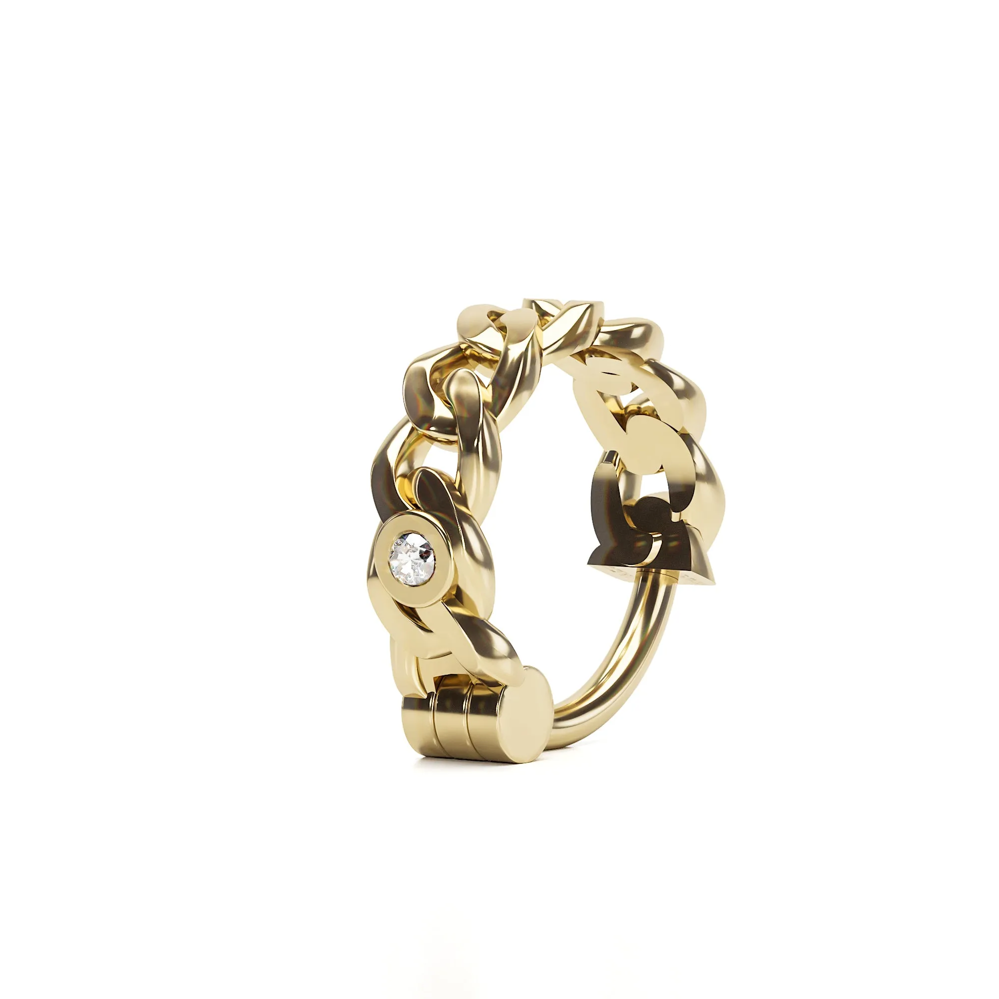 14K Gold Diamond Chain Helix Hoop