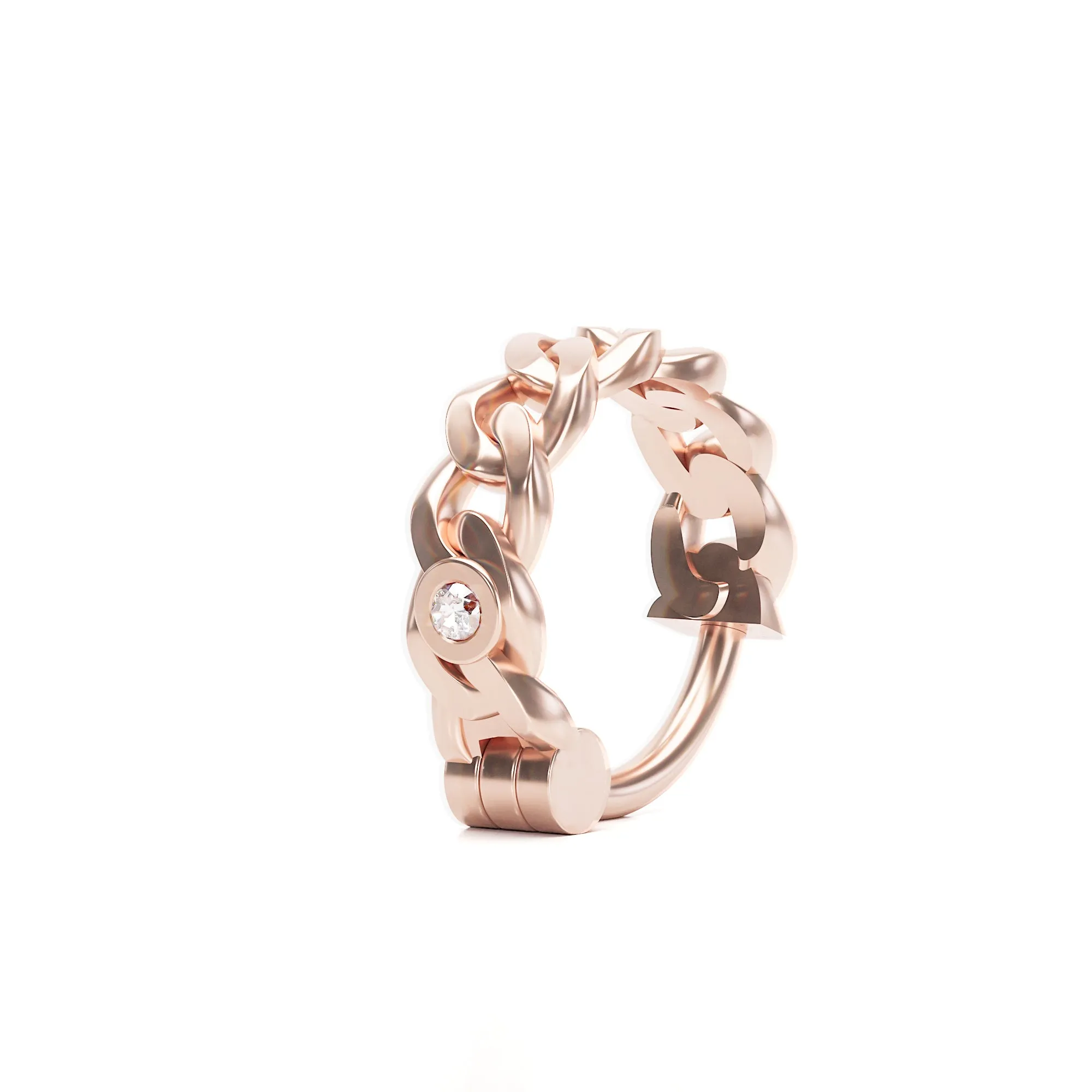 14K Gold Diamond Chain Helix Hoop