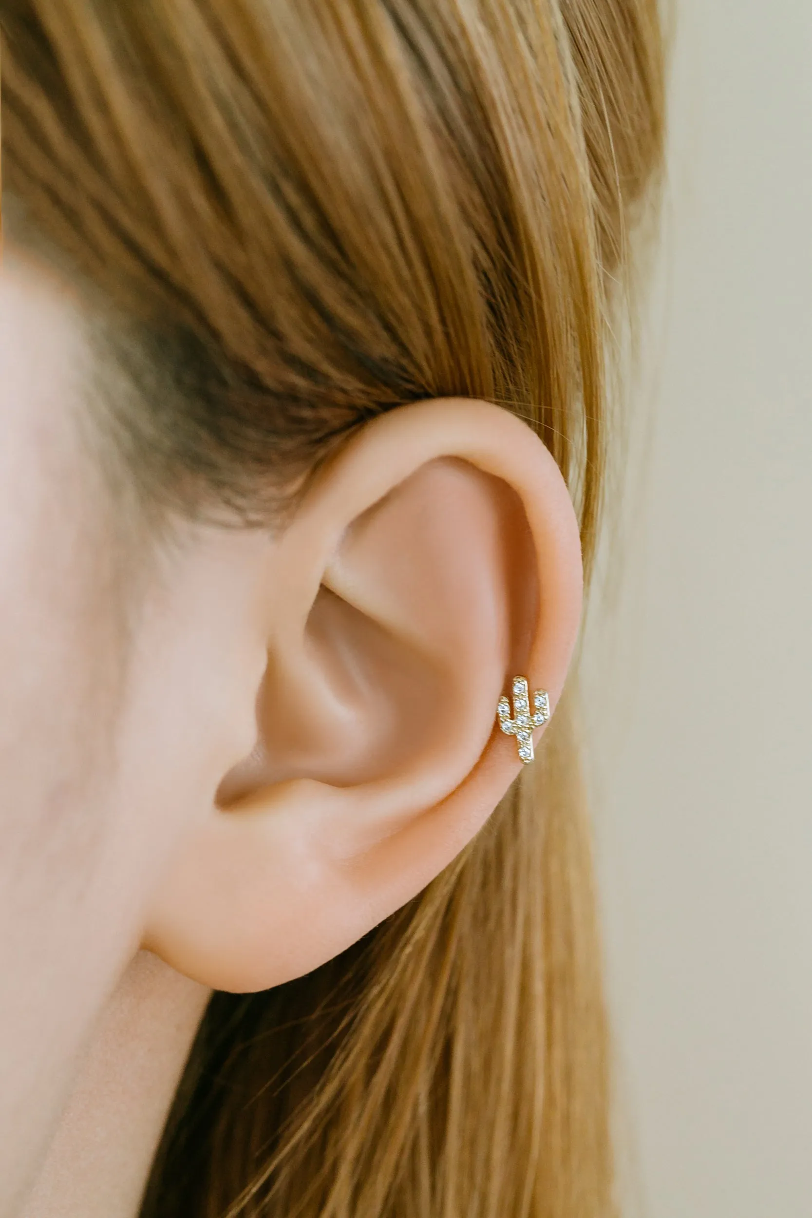 14k Gold Jewelry Cz Cute Cactus Barbell Ear Stud Piercing