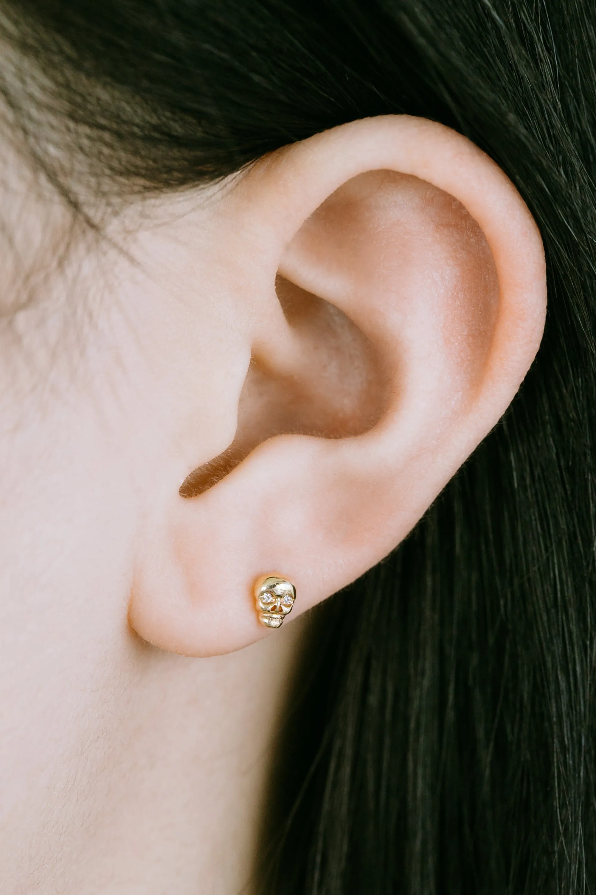 14k Gold Jewelry CZ Delicate Skeleton Skull Barbell Ear Stud Piercing