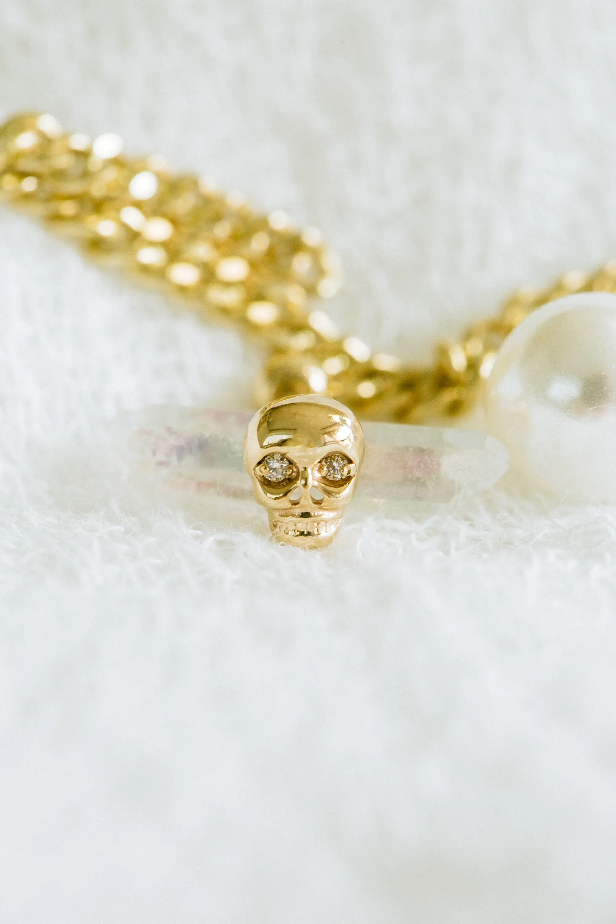 14k Gold Jewelry CZ Delicate Skeleton Skull Barbell Ear Stud Piercing