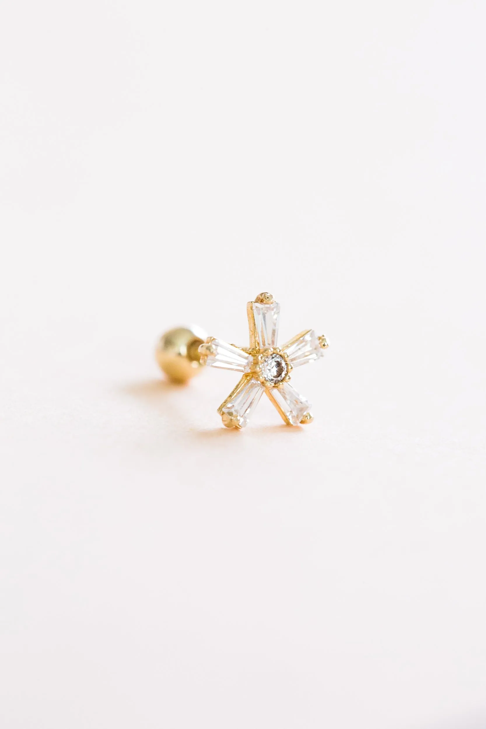 14k Gold Jewelry Cz Flower Barbell Ear Stud Piercing