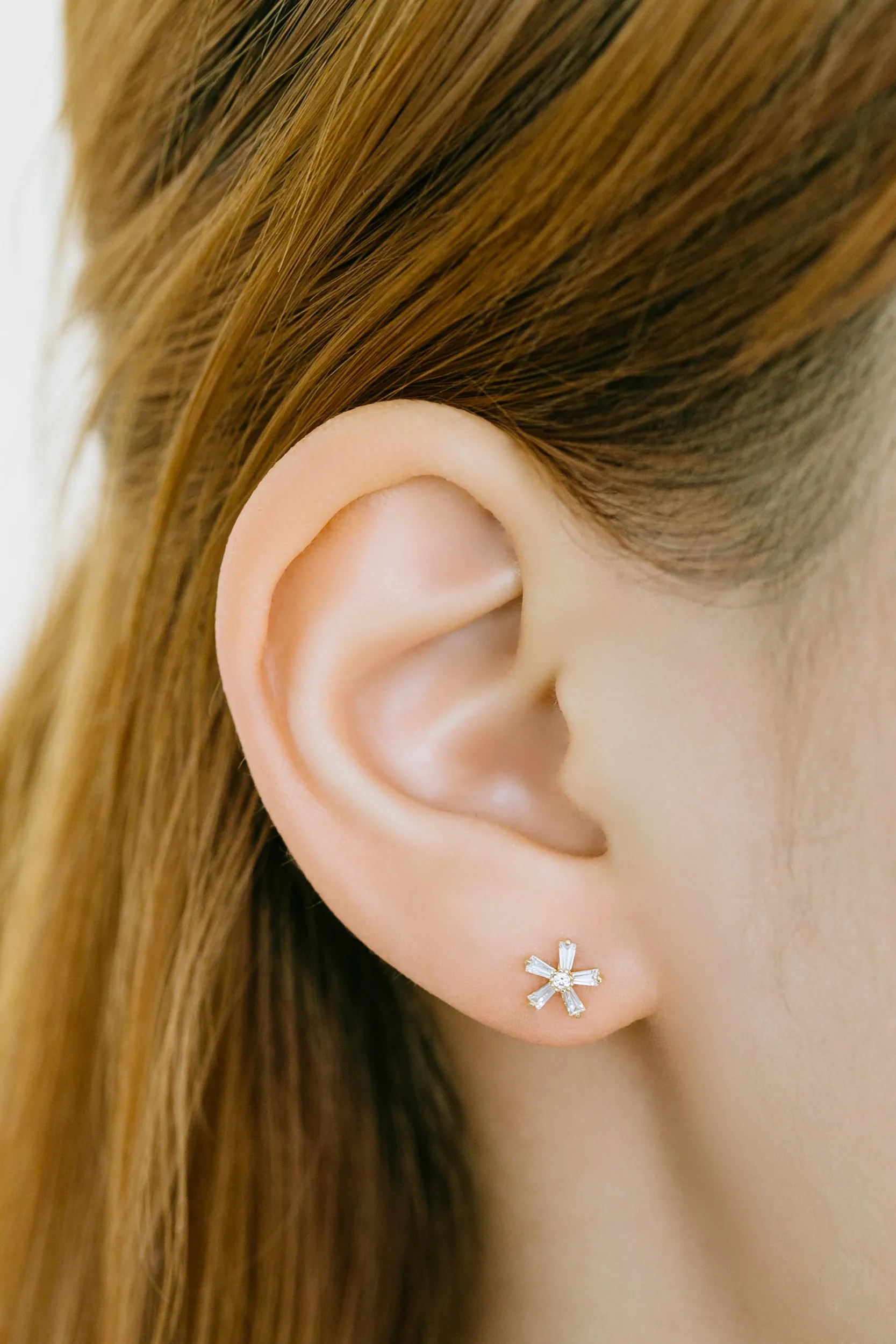 14k Gold Jewelry Cz Flower Barbell Ear Stud Piercing