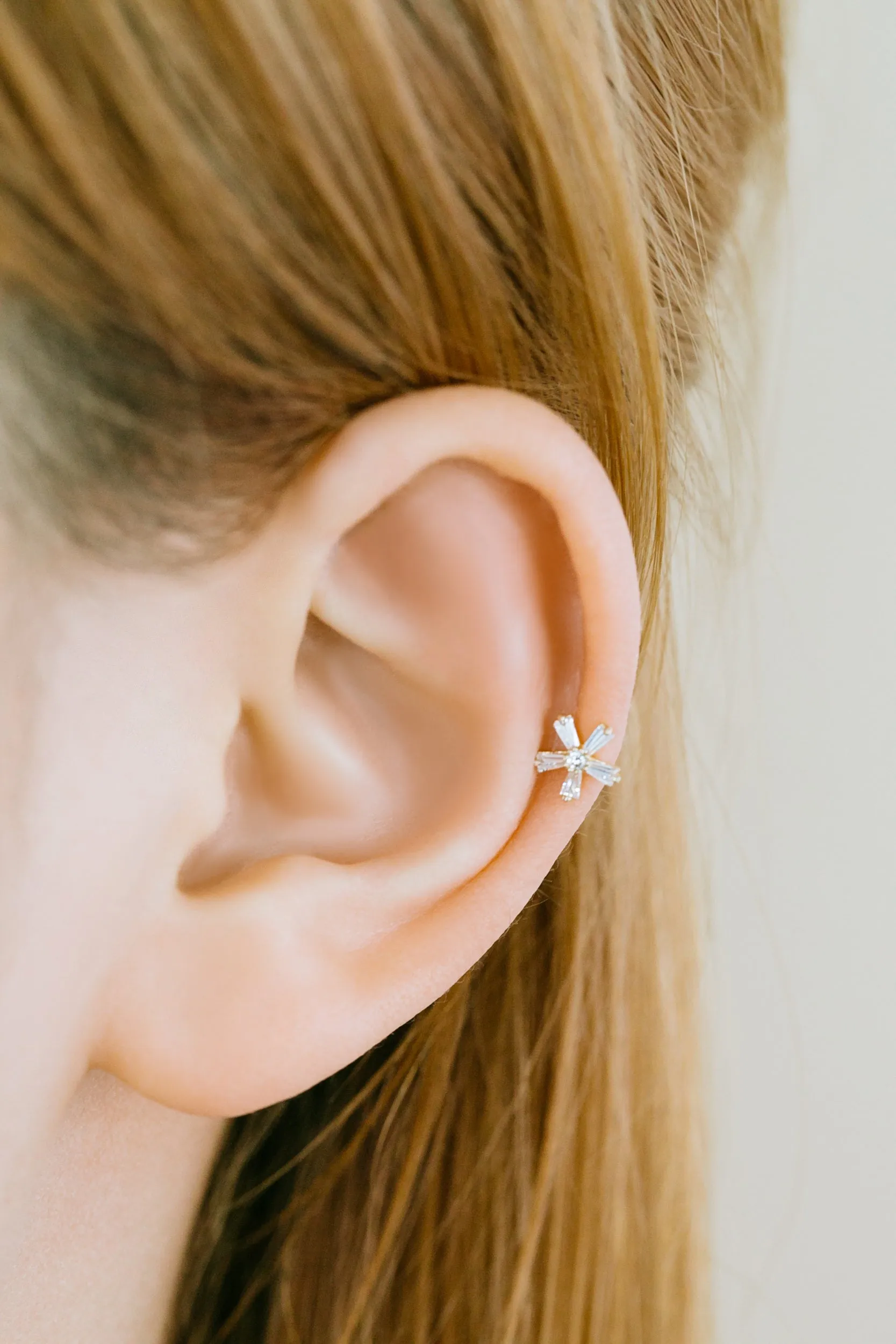 14k Gold Jewelry Cz Flower Barbell Ear Stud Piercing