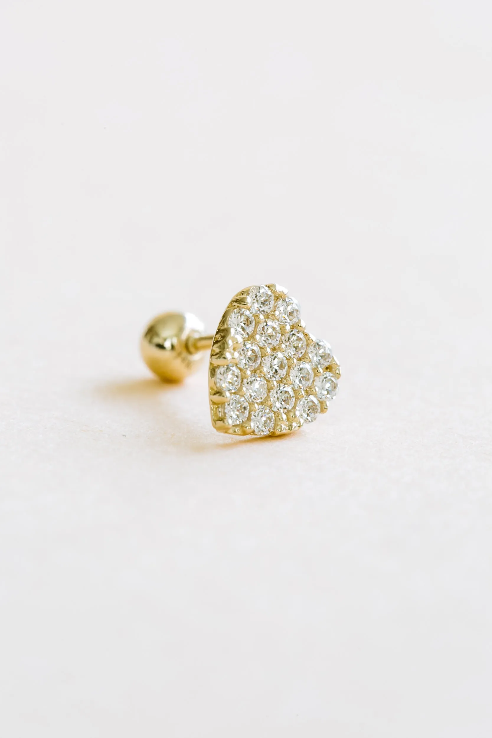 14k Gold Jewelry Cz Love Heart Barbell Ear Stud Piercing