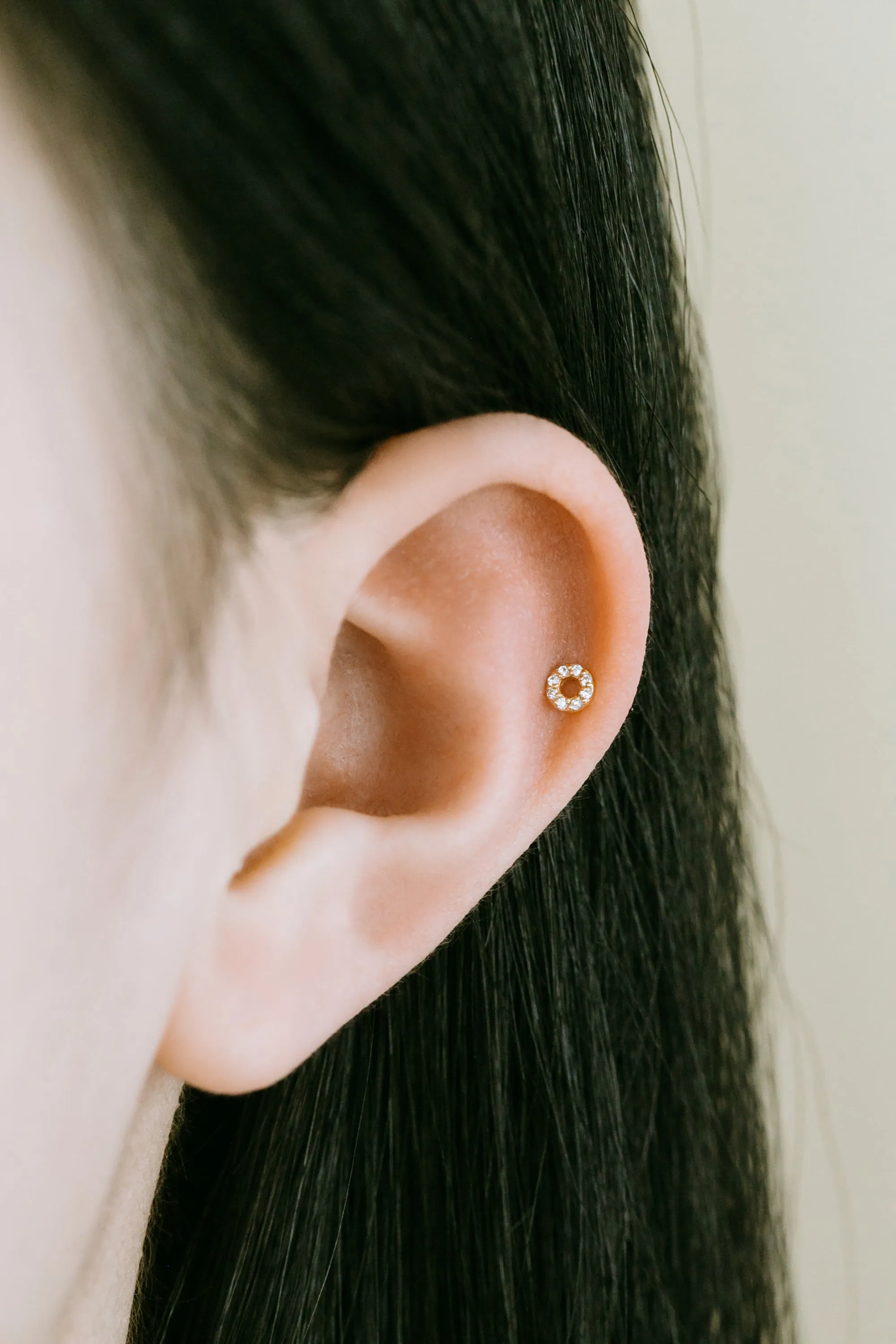 14k Gold Jewelry CZ Minimal Open Round Barbell Ear Stud Piercing