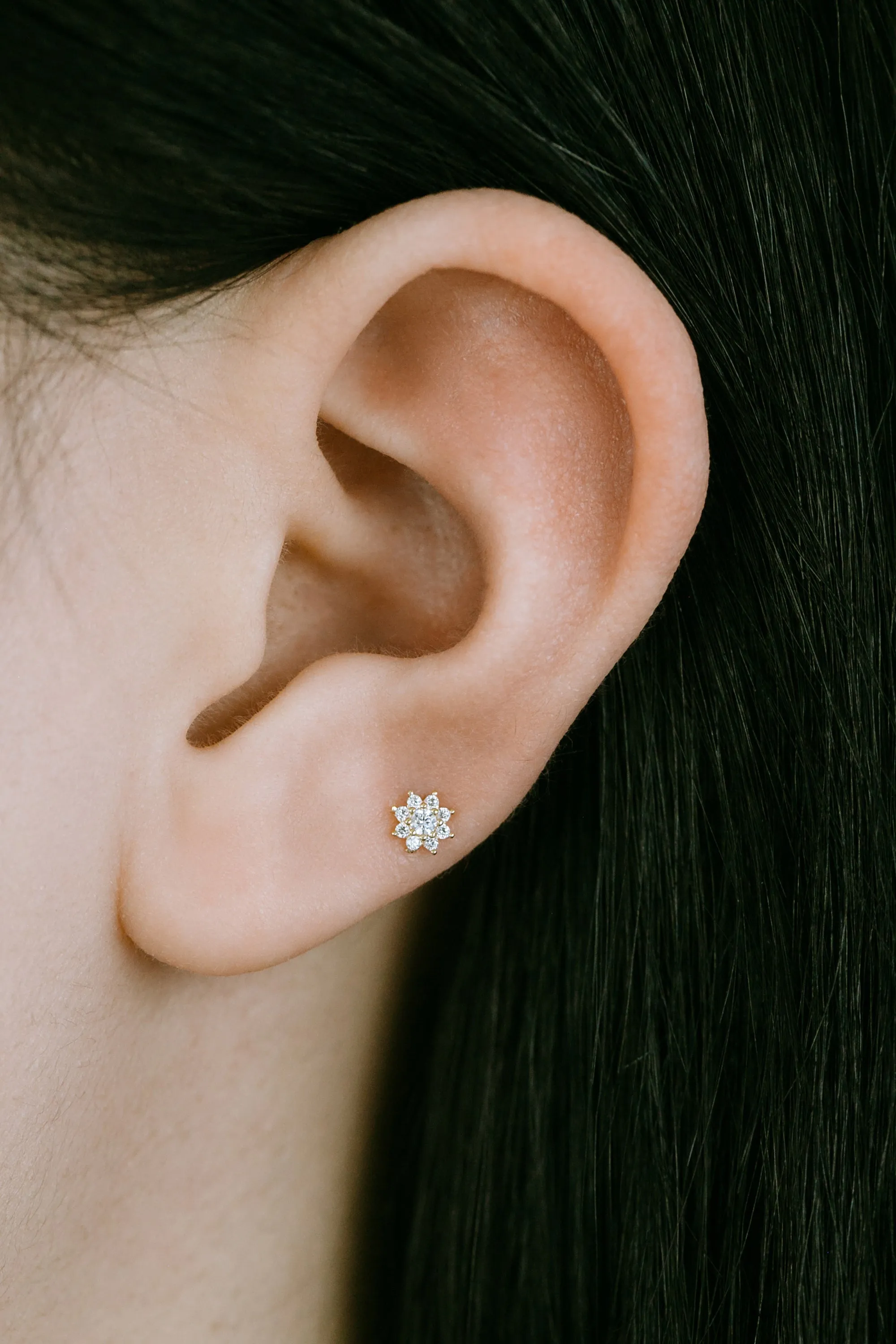 14k Gold Jewelry CZ Sun Snowflake Flower Barbell Ear Stud Piercing