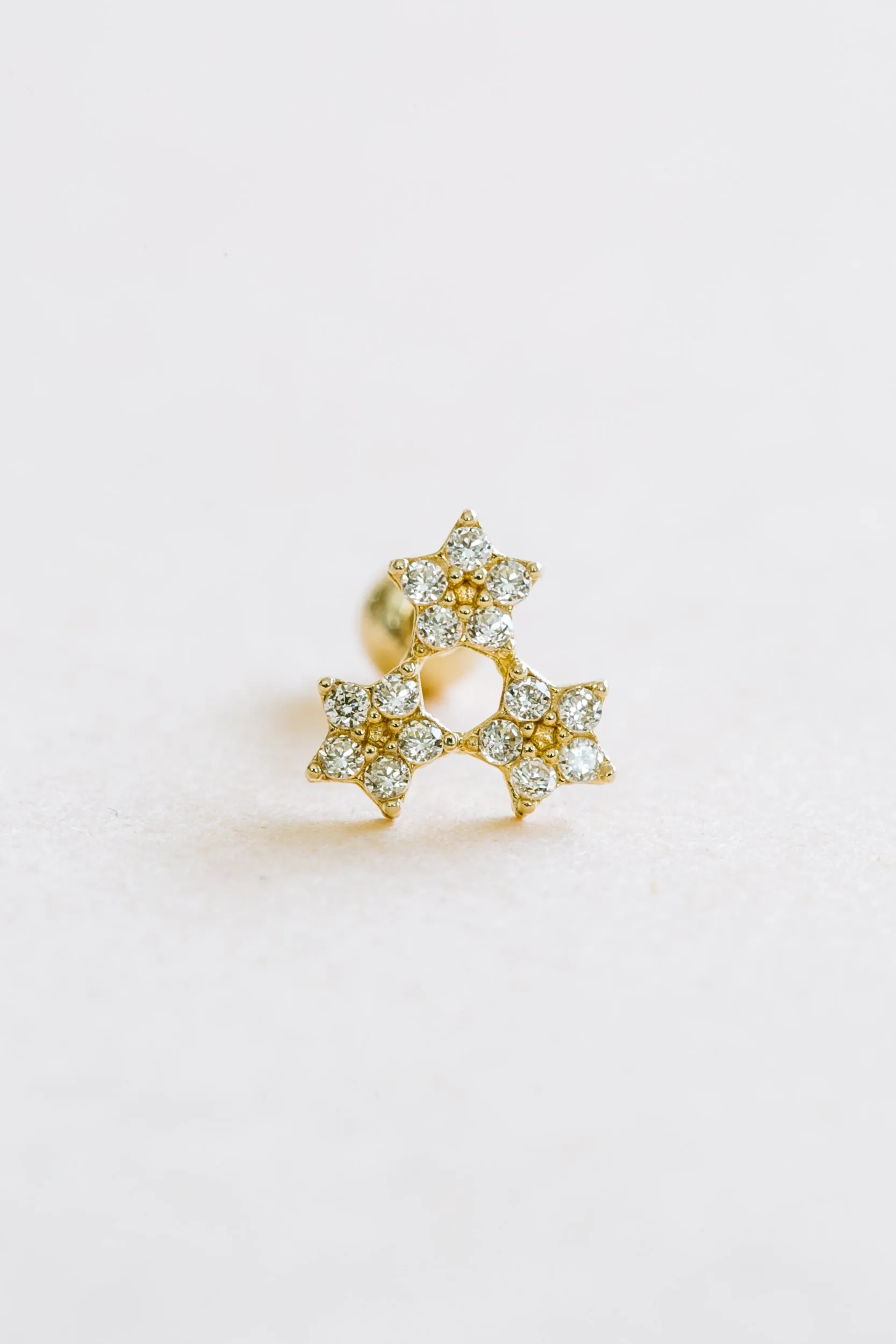 14k Gold Jewelry Cz Triforce Triangle Star Barbell Ear Stud Piercing