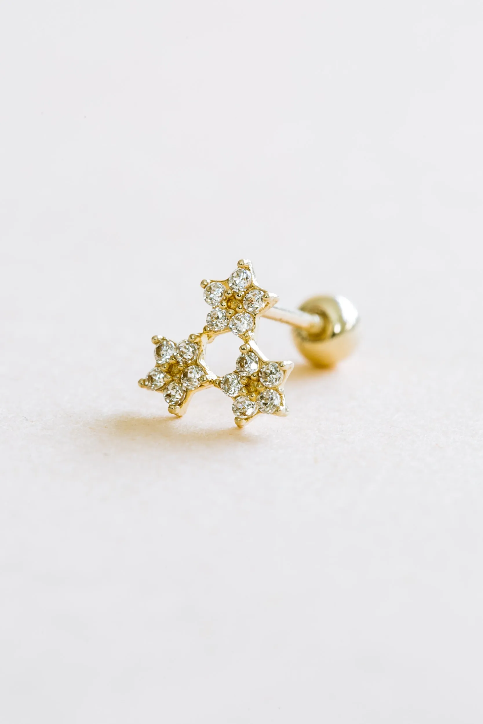 14k Gold Jewelry Cz Triforce Triangle Star Barbell Ear Stud Piercing