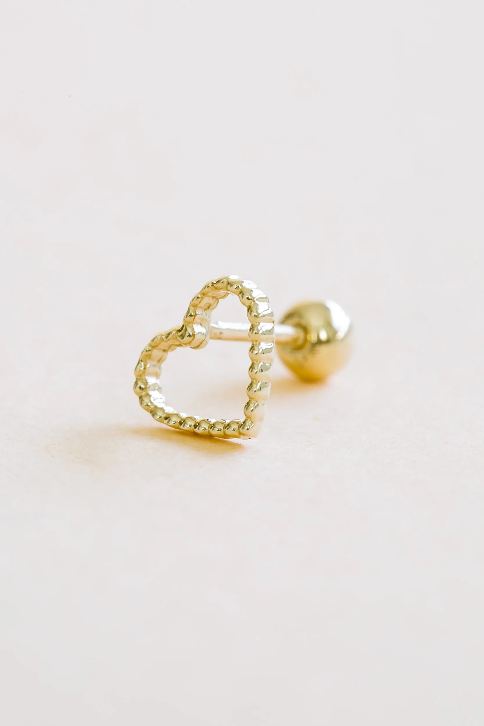 14k Gold Jewelry Dot Open Heart Barbell Ear Stud Piercing