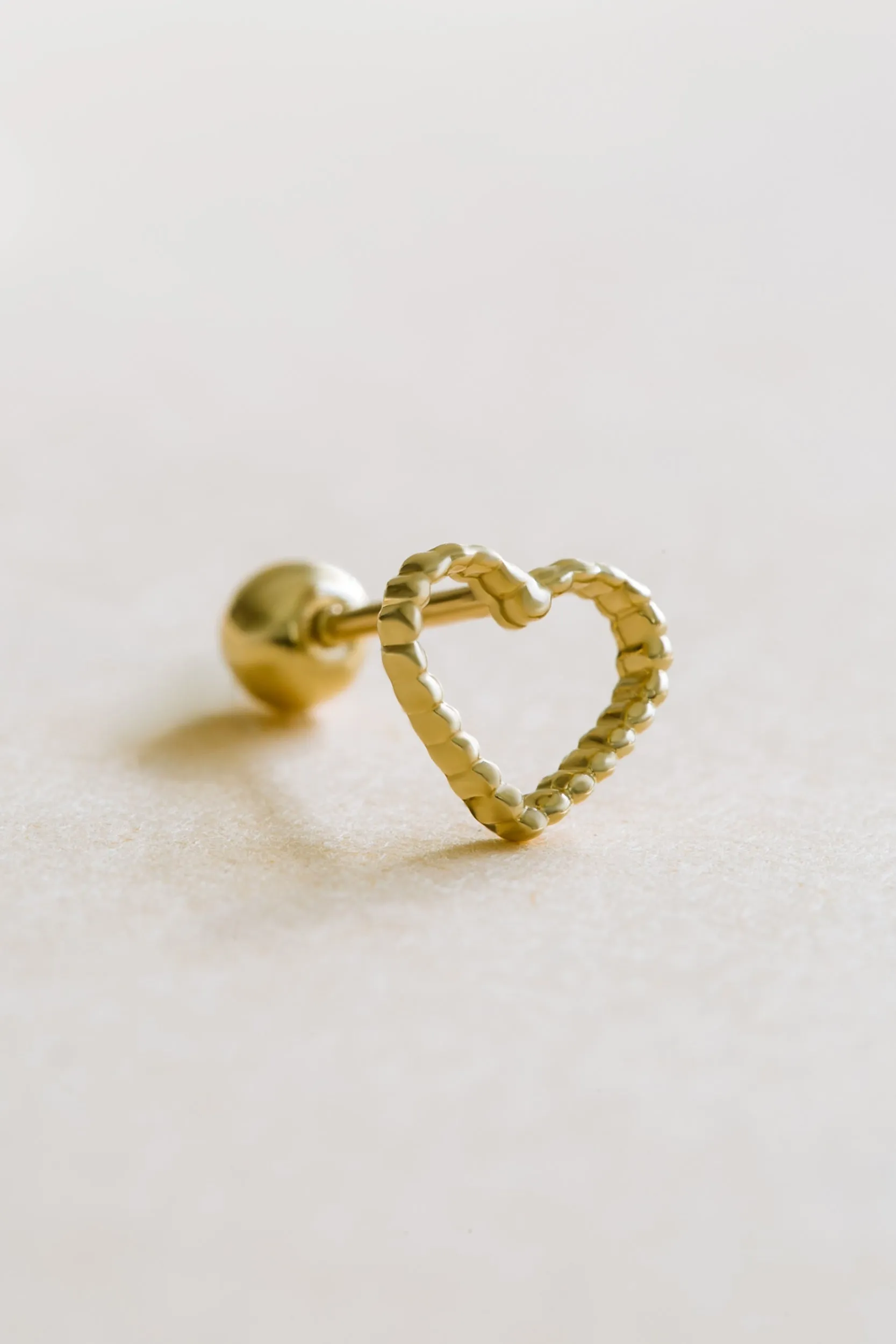 14k Gold Jewelry Dot Open Heart Barbell Ear Stud Piercing