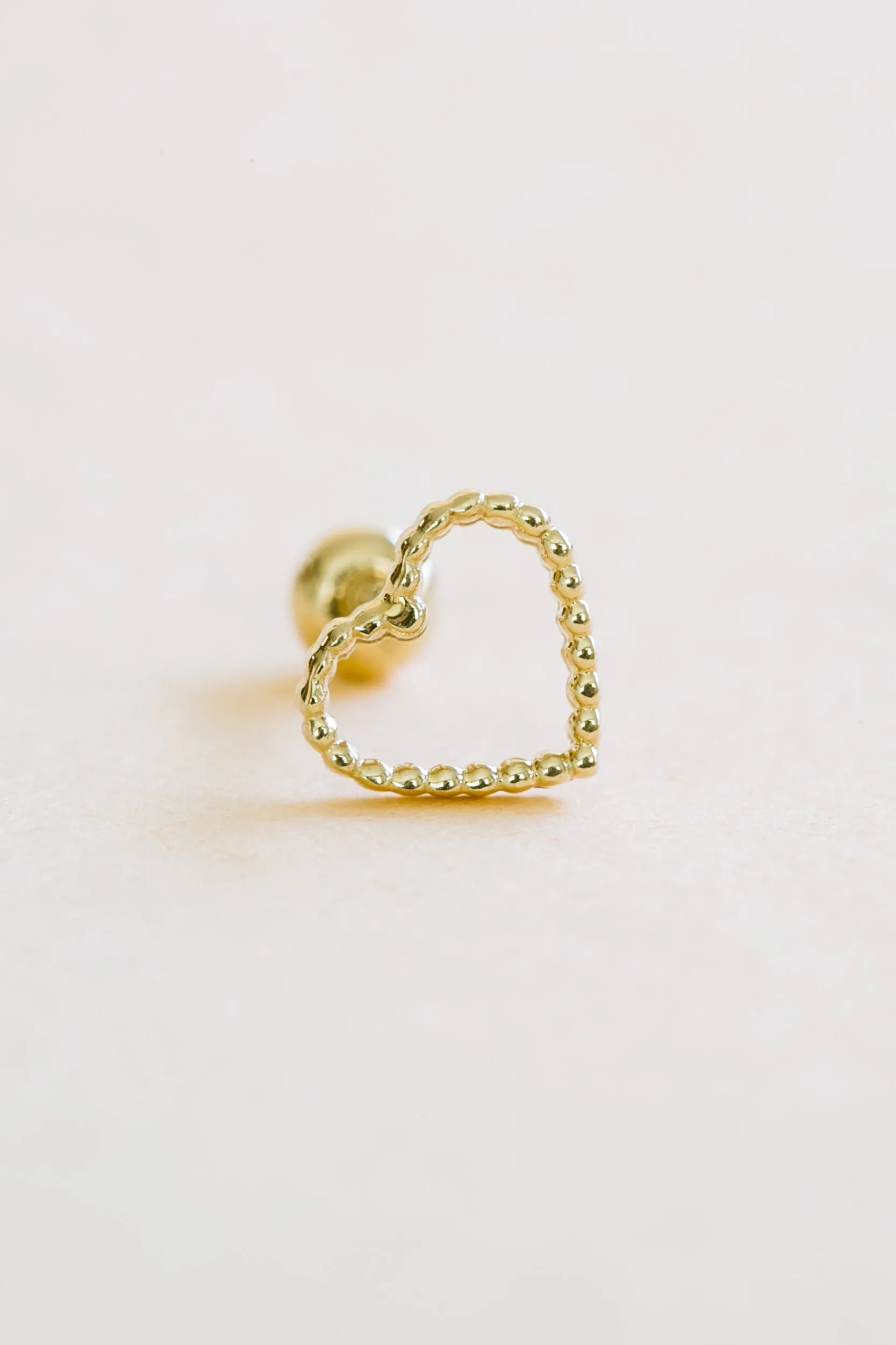 14k Gold Jewelry Dot Open Heart Barbell Ear Stud Piercing