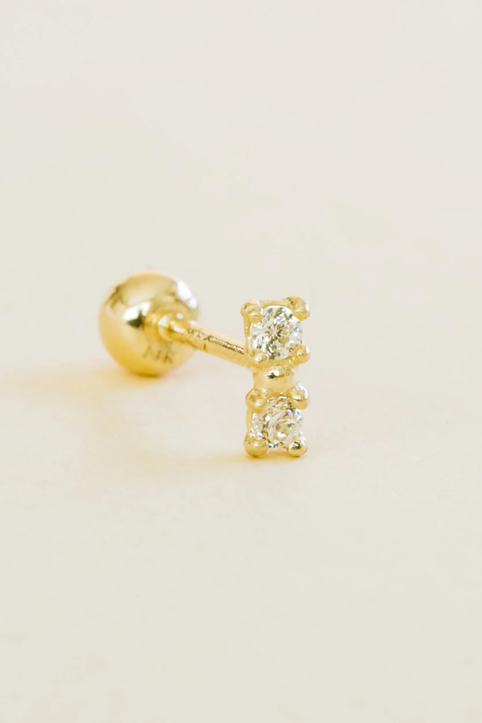 14k Gold Jewelry Minimal Double Cz Barbell Ear Stud Piercing