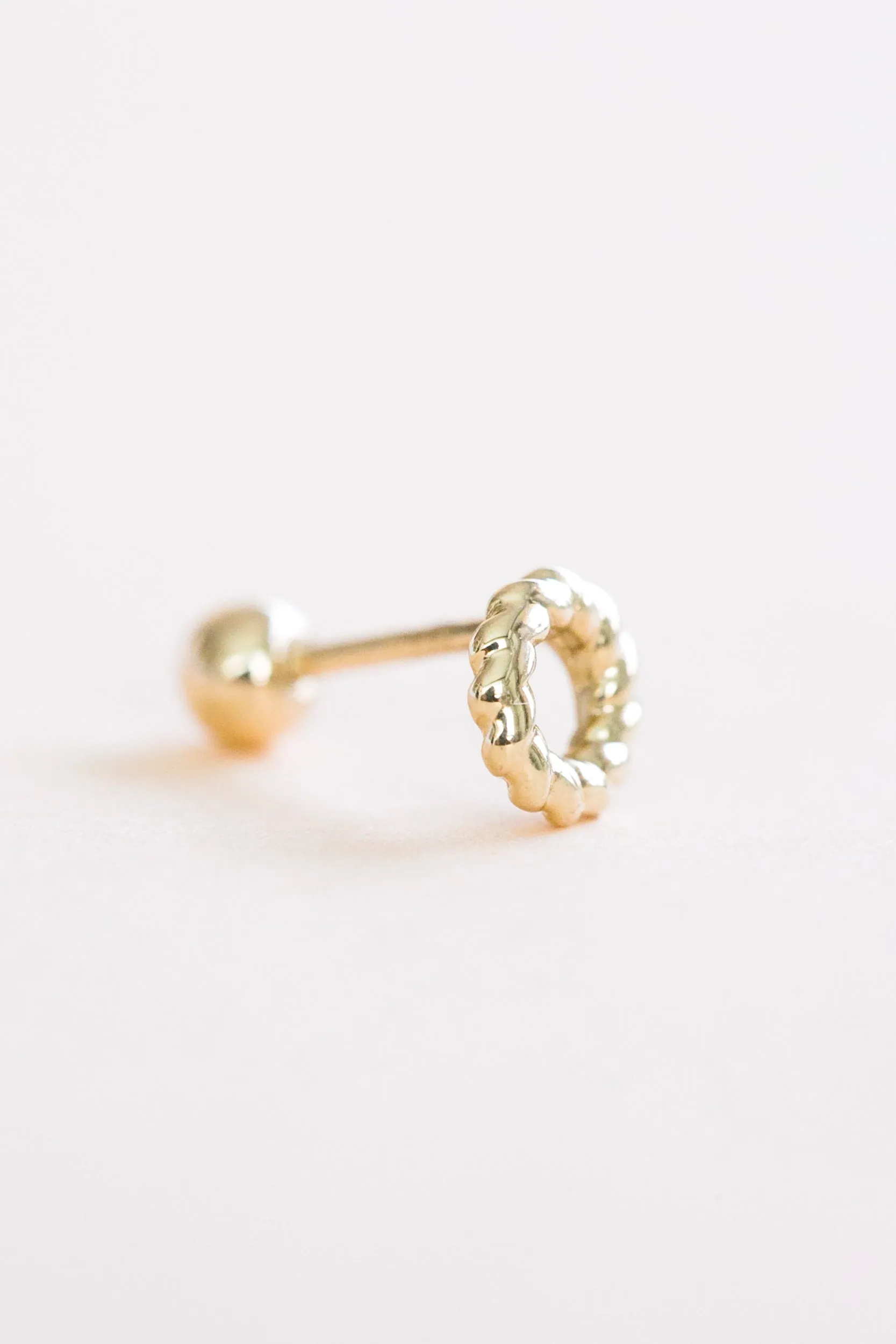 14k Gold Jewelry Minimal Open Round Rope Barbell Ear Stud Piercing