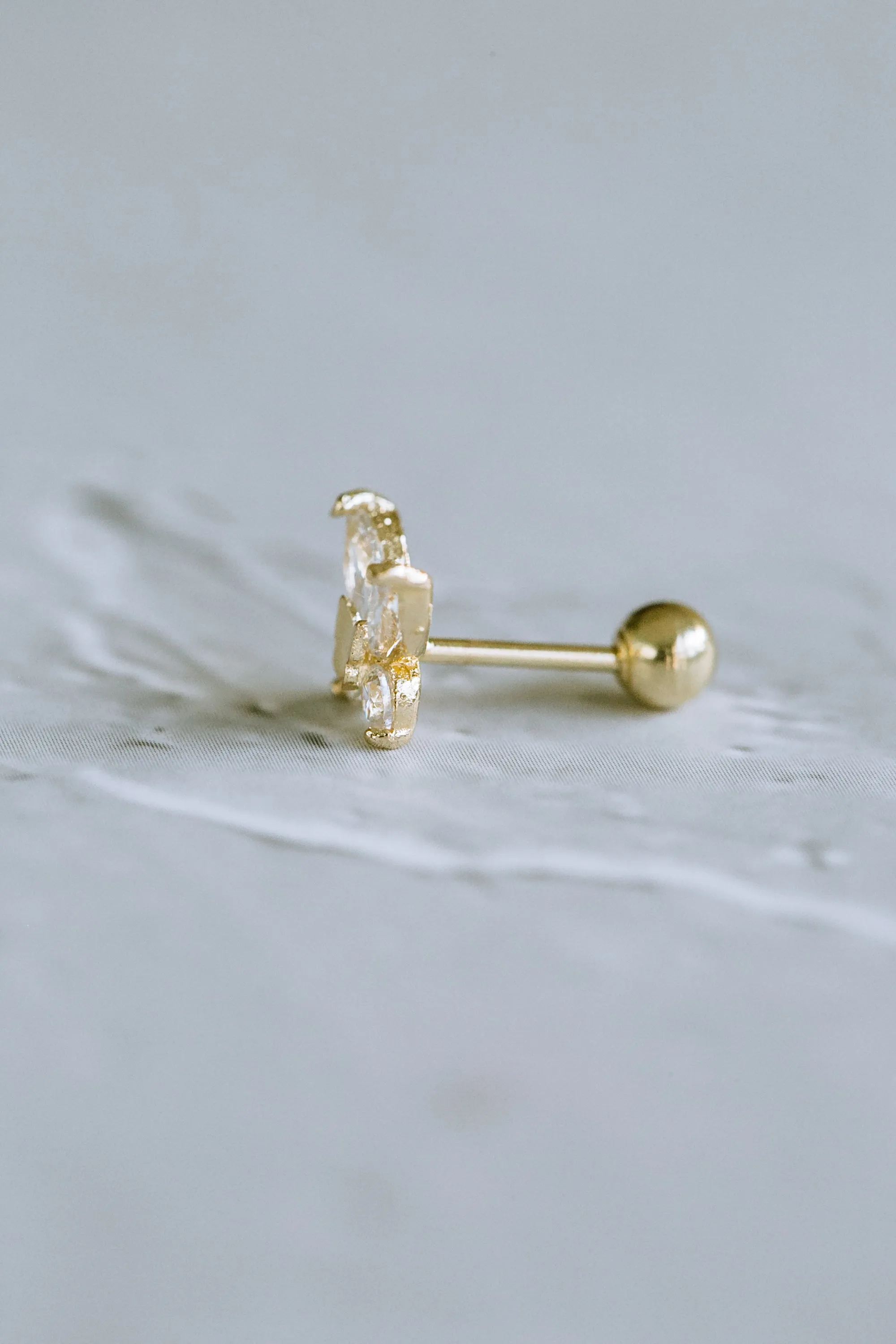 14K GOLD JEWELRY MINIMALIST CZ CUTE BUTTERFLY BARBELL EAR STUD EARRING PIERCING