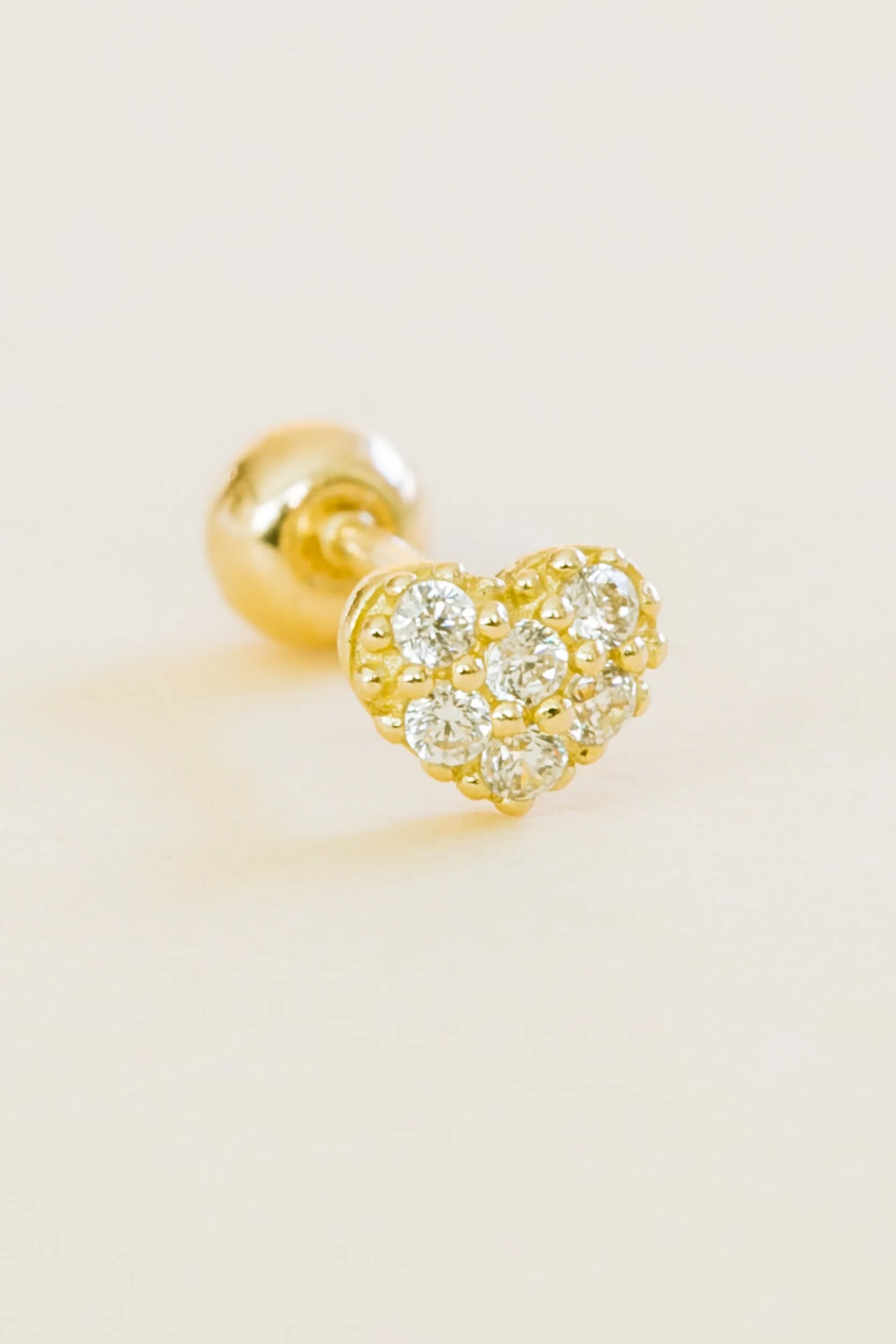 14k Gold Jewelry Minimalist Cz Heart Barbell Ear Stud Earring Piercing