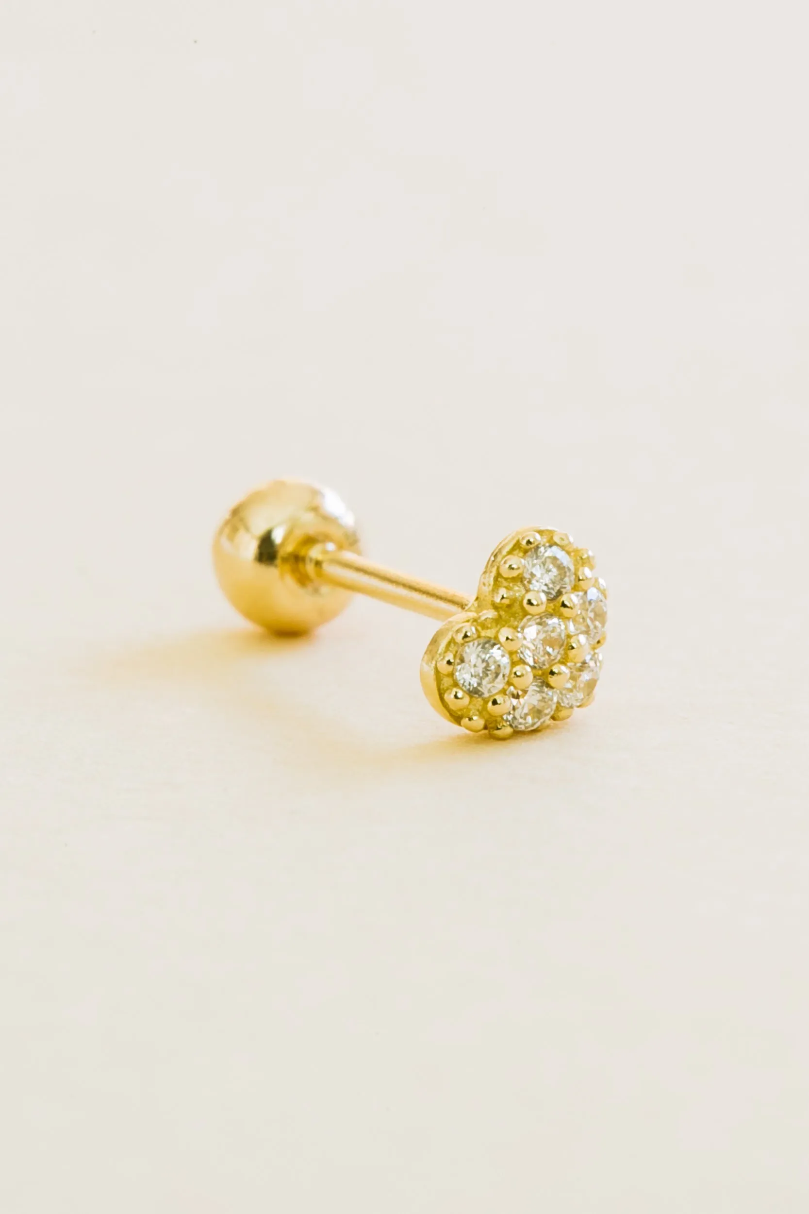 14k Gold Jewelry Minimalist Cz Heart Barbell Ear Stud Earring Piercing