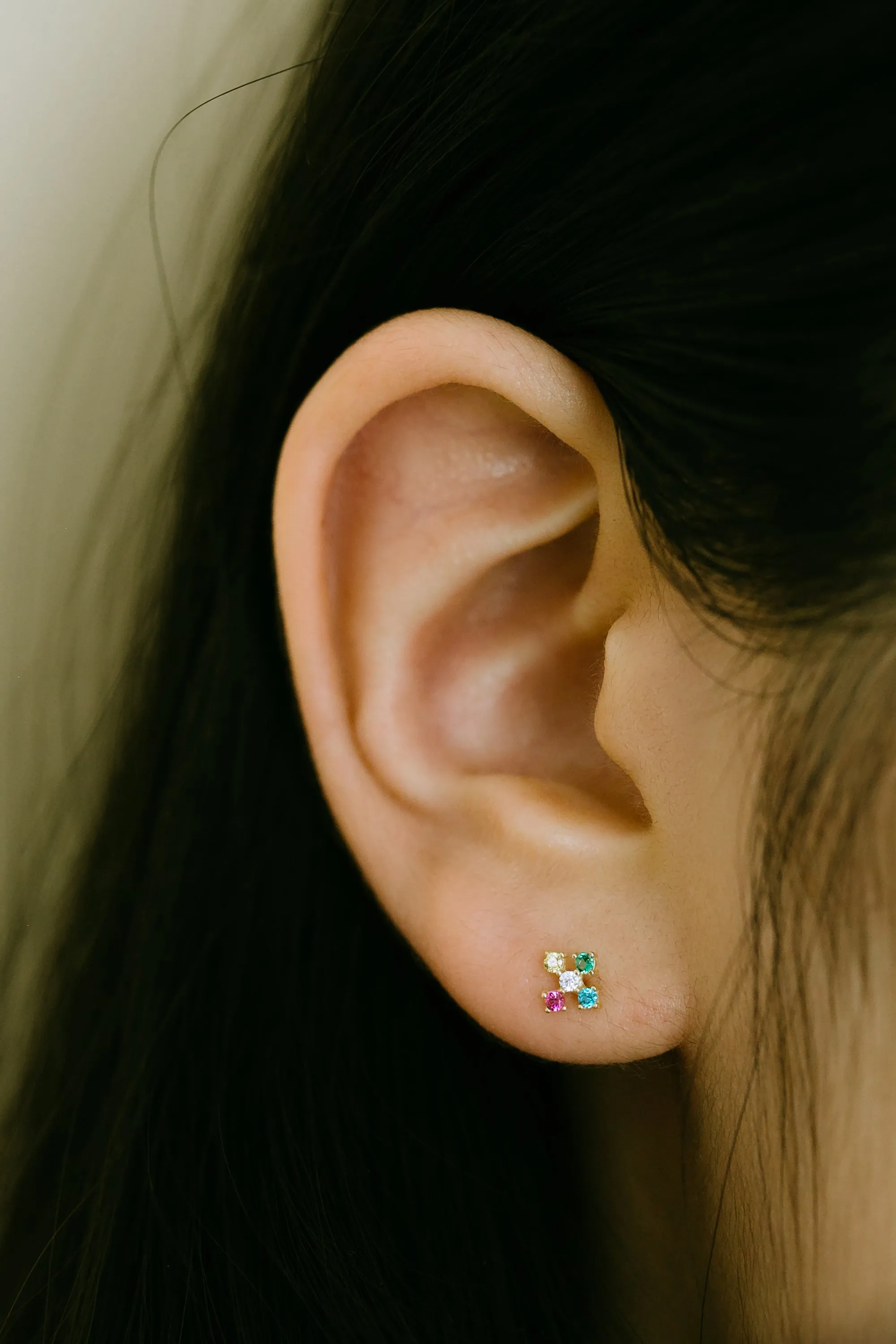 14K GOLD JEWELRY MINIMALIST DELICATE COLOR CZ FLOWER BARBELL EAR STUD EARRING PIERCING