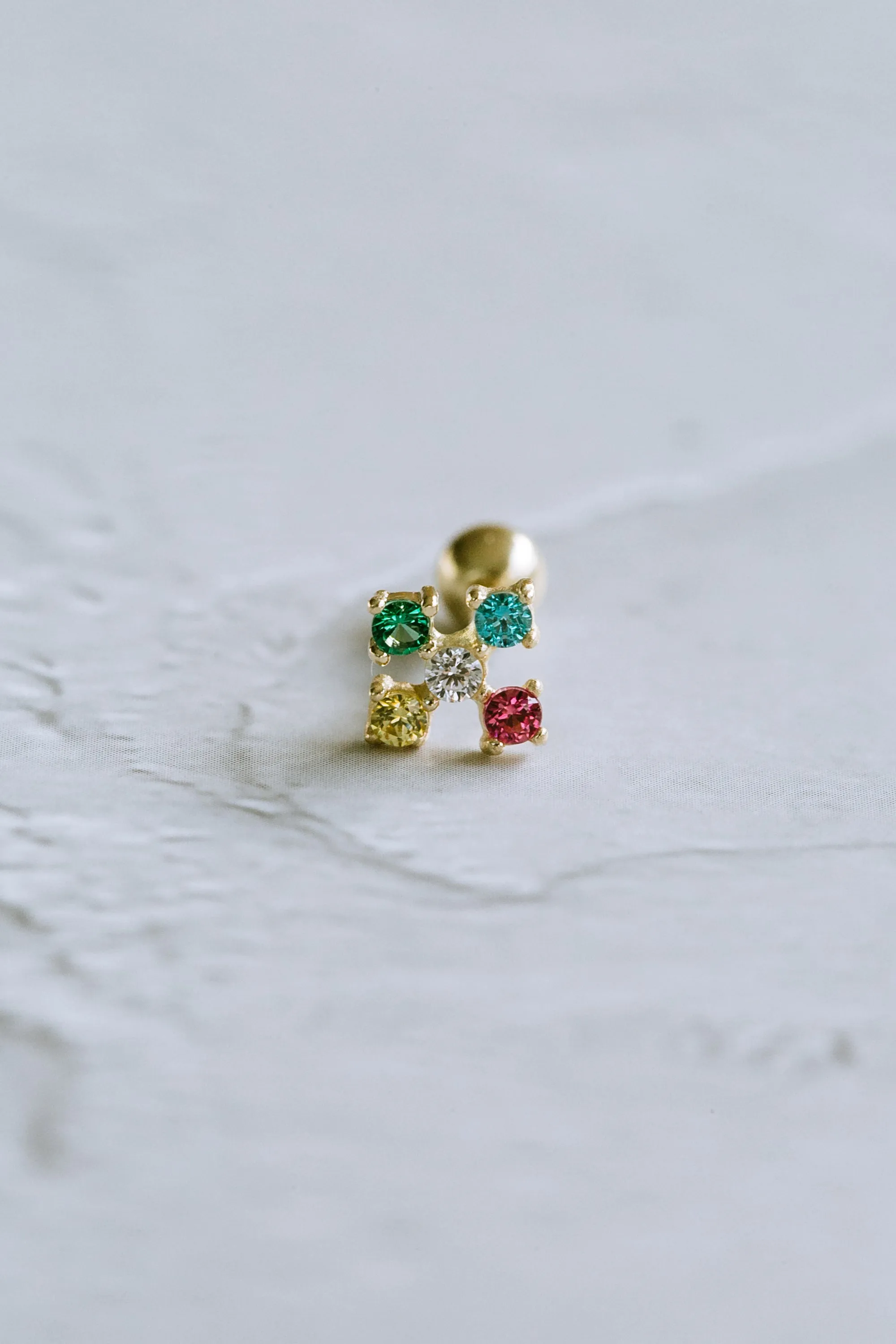 14K GOLD JEWELRY MINIMALIST DELICATE COLOR CZ FLOWER BARBELL EAR STUD EARRING PIERCING