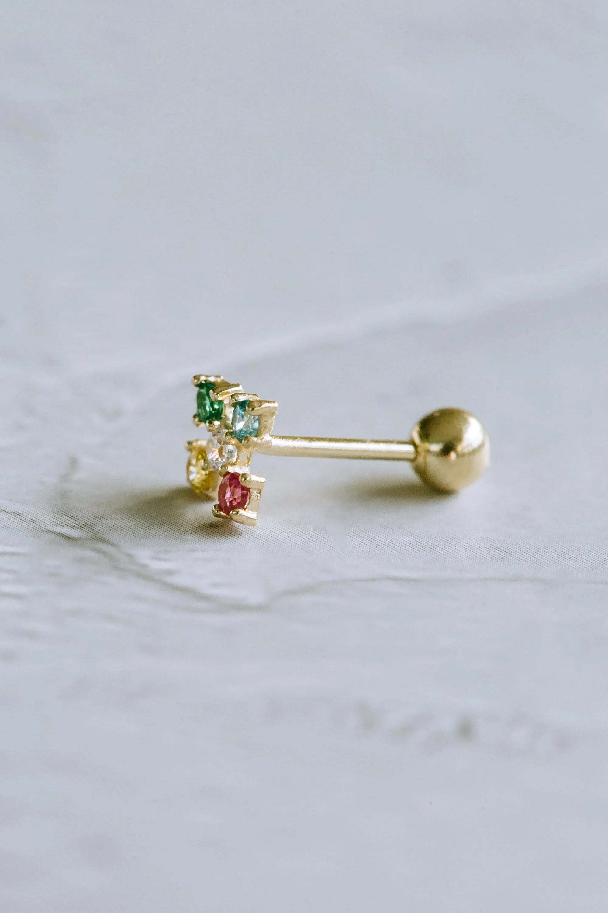 14K GOLD JEWELRY MINIMALIST DELICATE COLOR CZ FLOWER BARBELL EAR STUD EARRING PIERCING