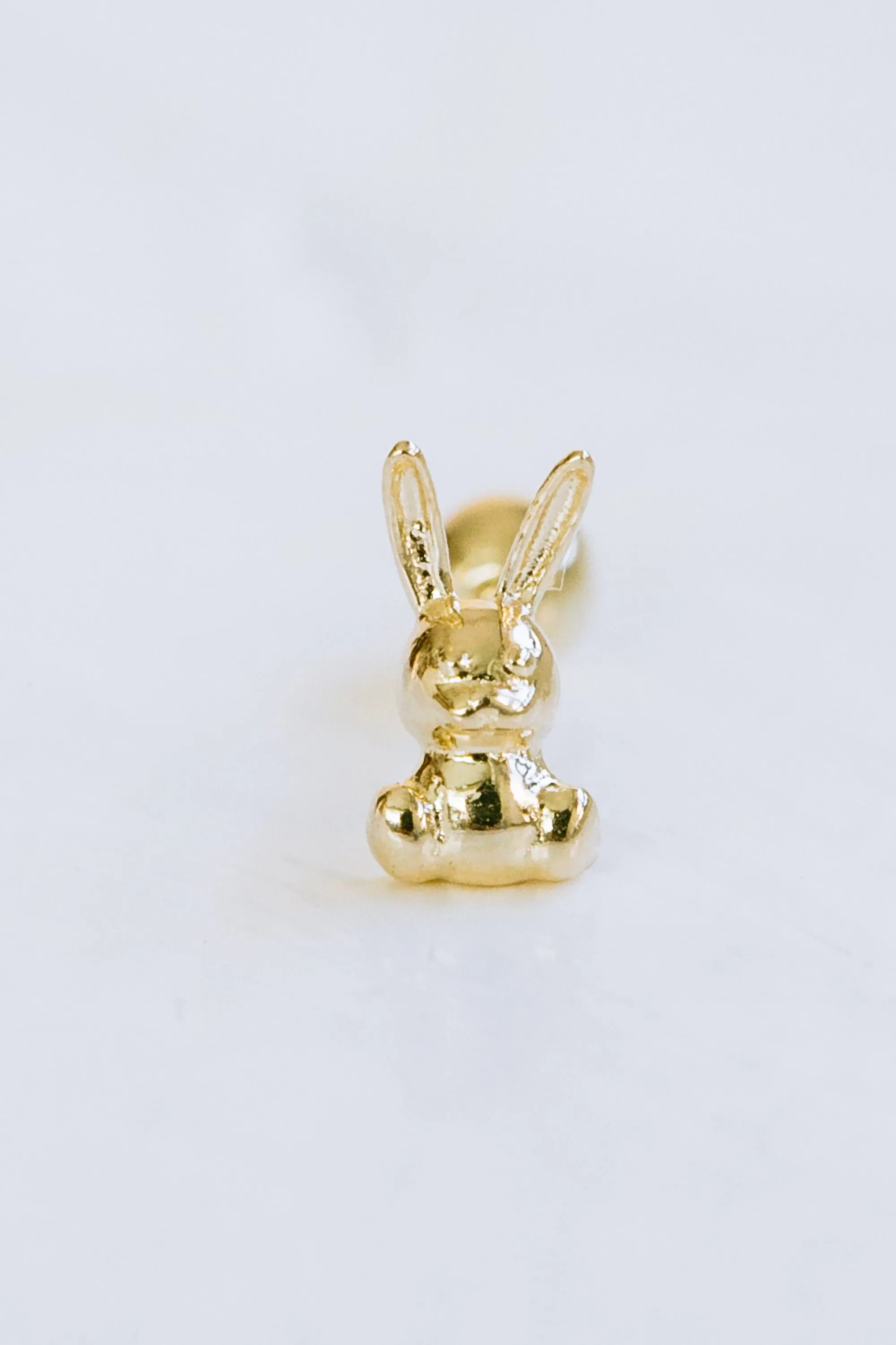 14K GOLD JEWELRY MINIMALIST DELICATE CUTE BUNNY RABBIT BARBELL EAR STUD EARRING PIERCING