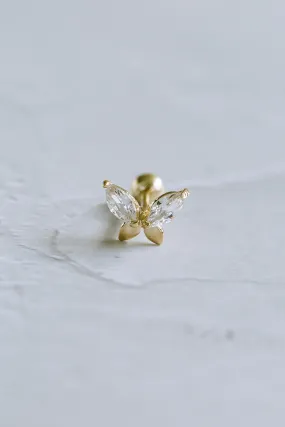 14K GOLD JEWELRY MINIMALIST DELICATE CZ BUTTERFLY BARBELL EAR STUD EARRING PIERCING