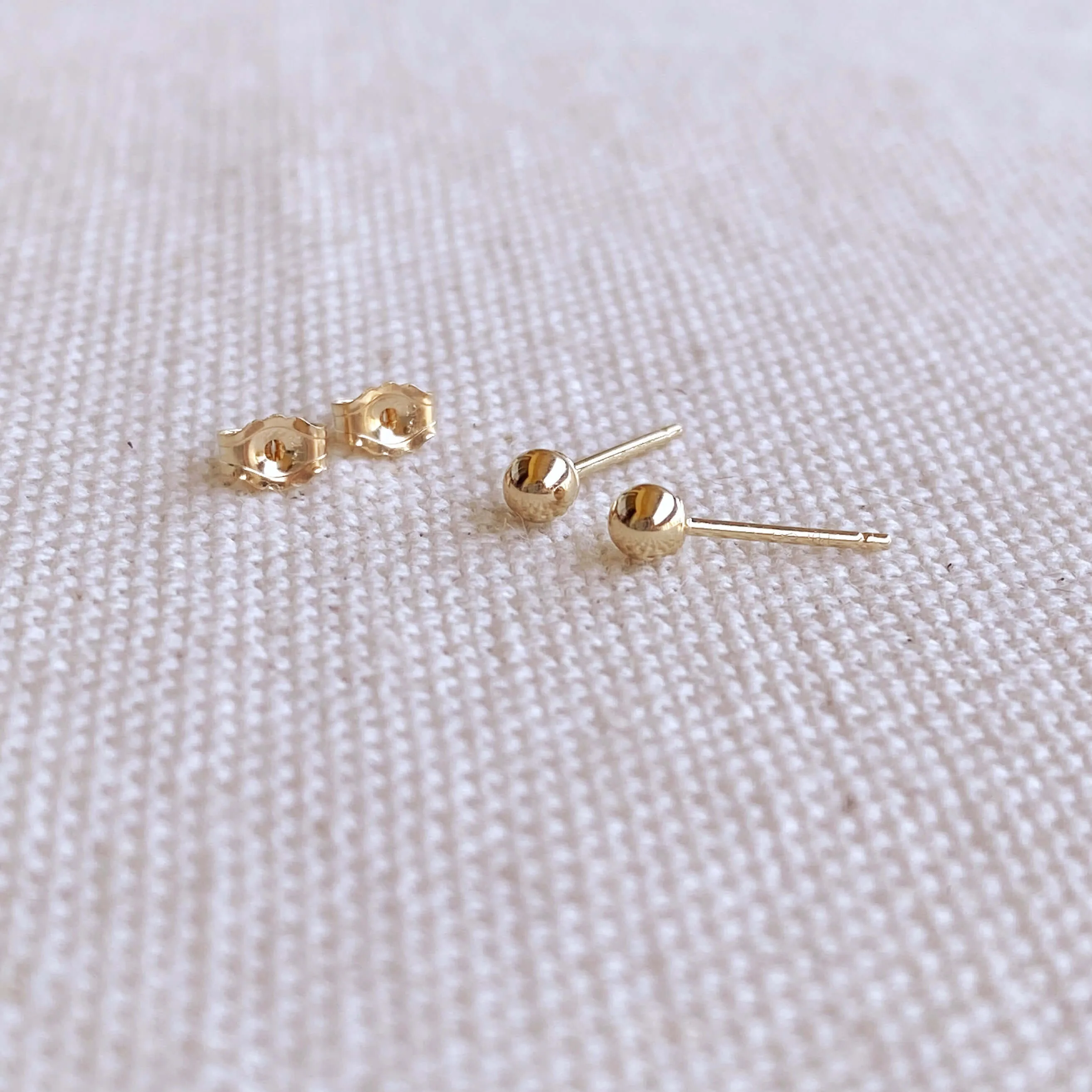 14k Solid Gold 3mm Ball Stud Piercing Earrings