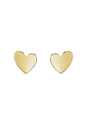 14K Yellow Gold Asymmetrical Heart Stud Earrings