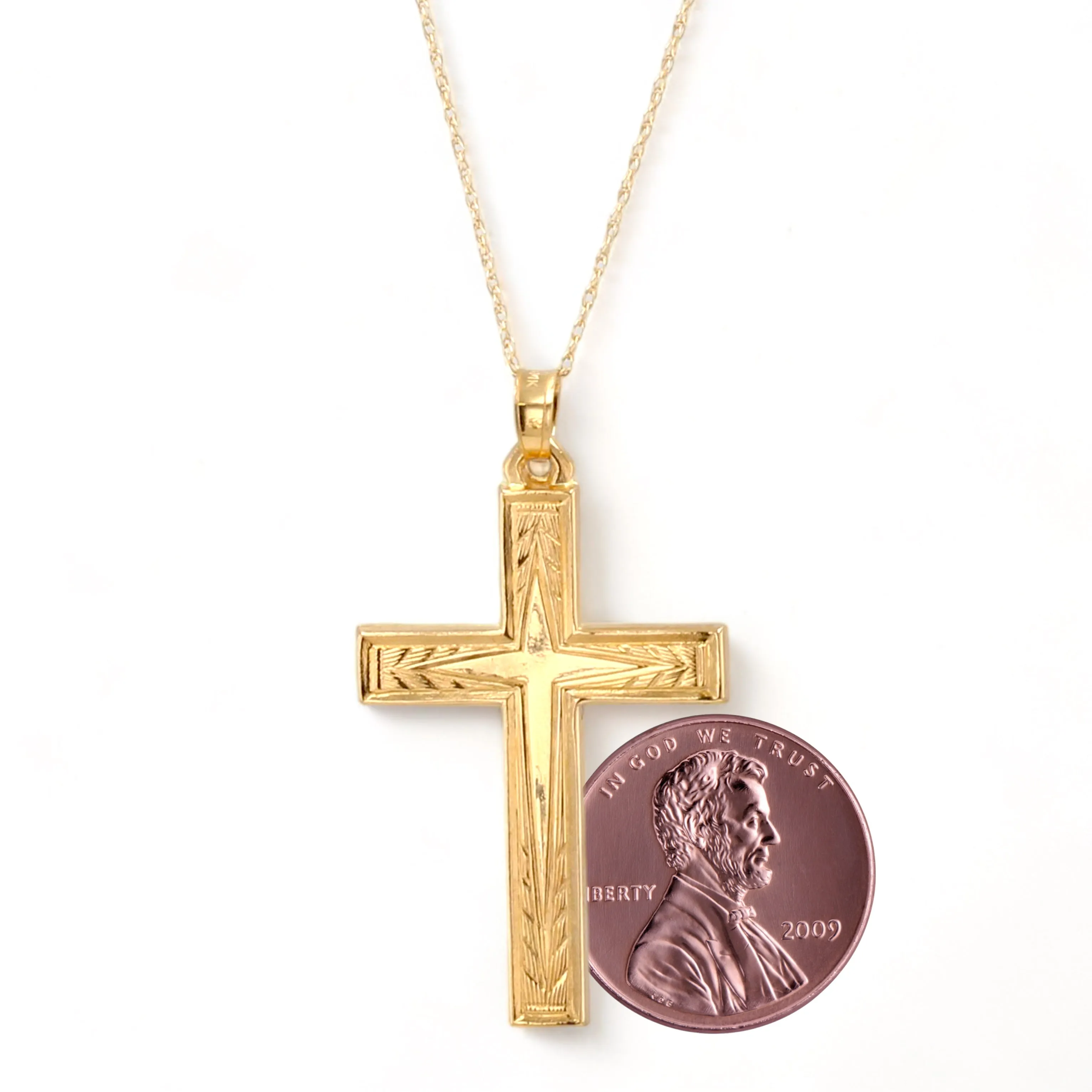 14K Yellow gold cross Singapore chain-12131