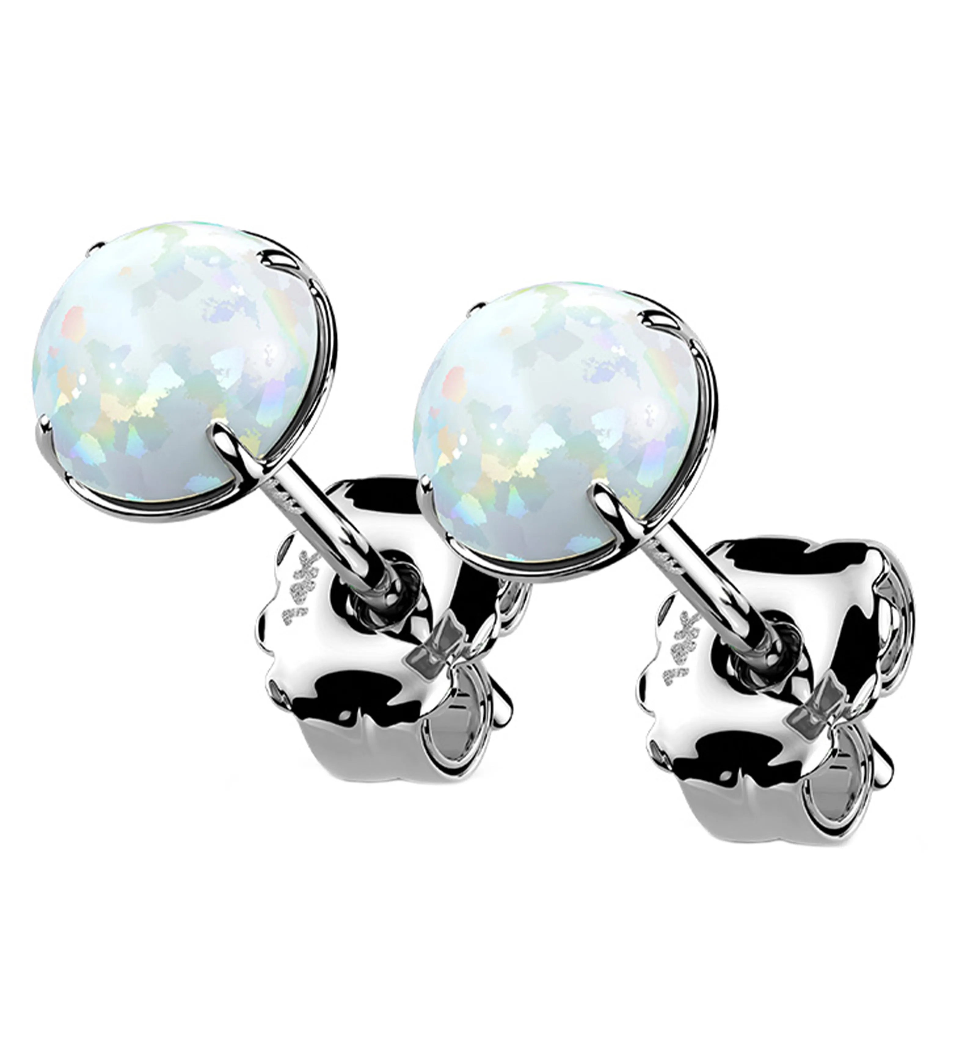 14kt White Gold Prong Set White Opalite Earrings