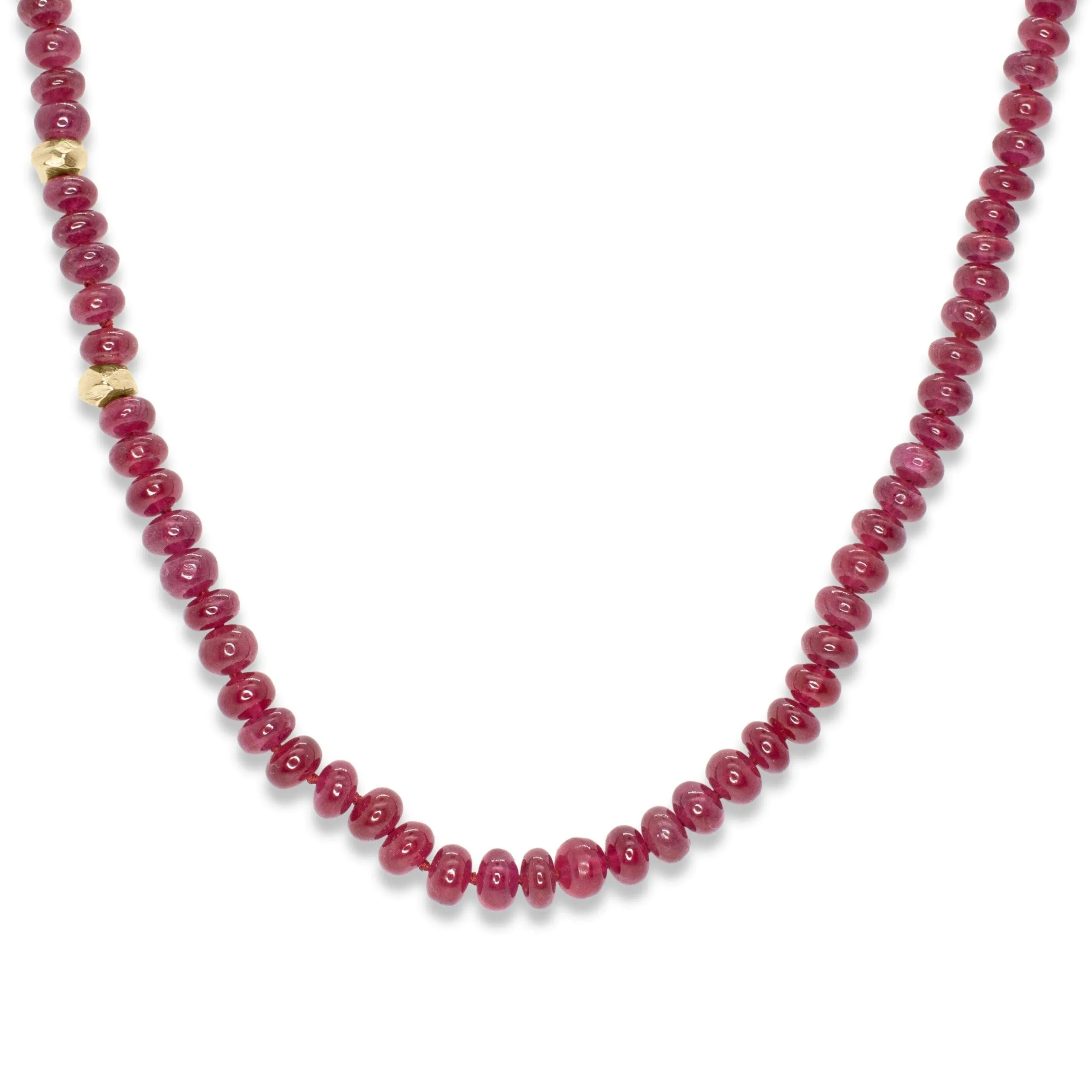 18K Carved Bead and Ruby Strand Necklace