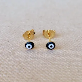 18k Gold Filled Tiny Black Evil Eye Stud Earrings