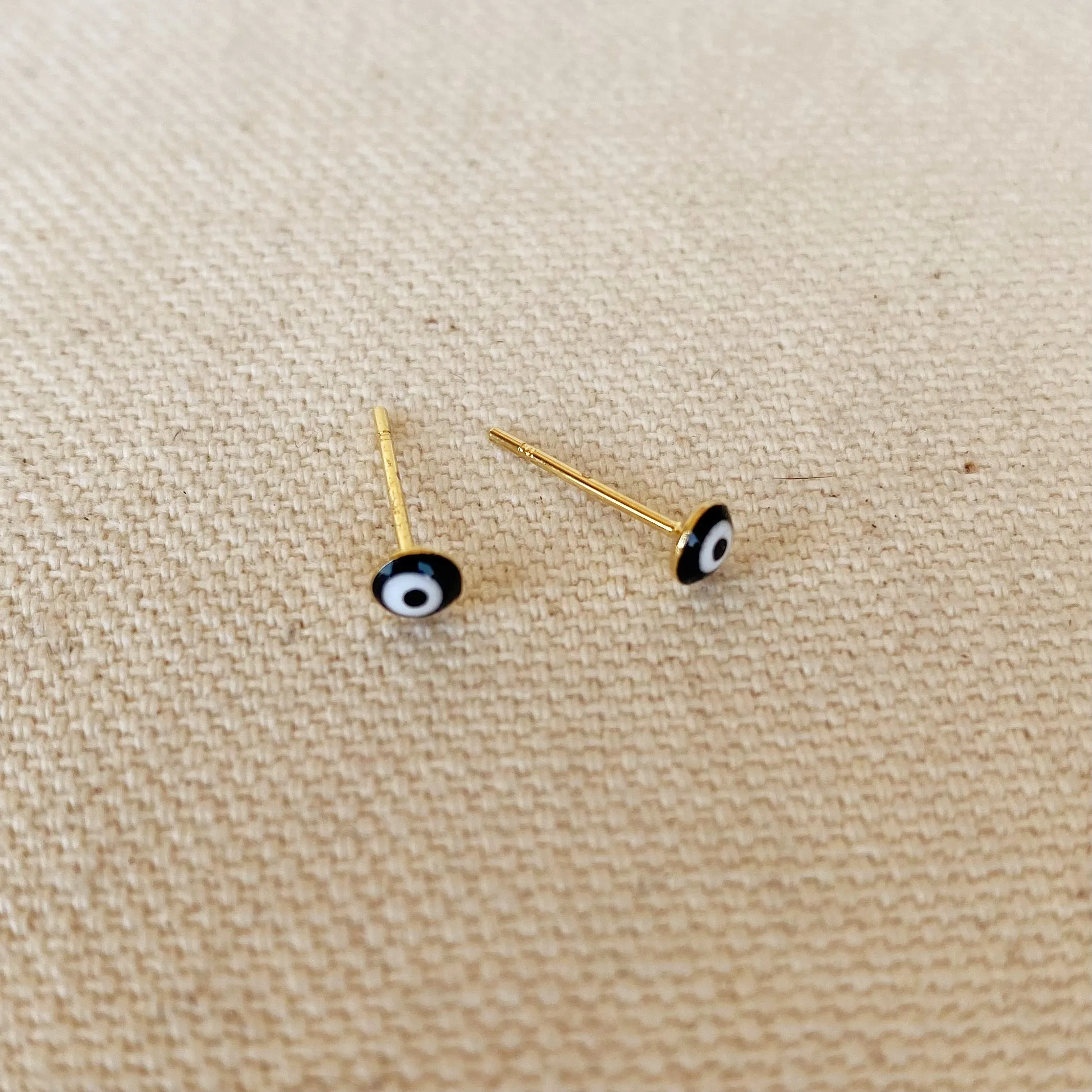 18k Gold Filled Tiny Black Evil Eye Stud Earrings