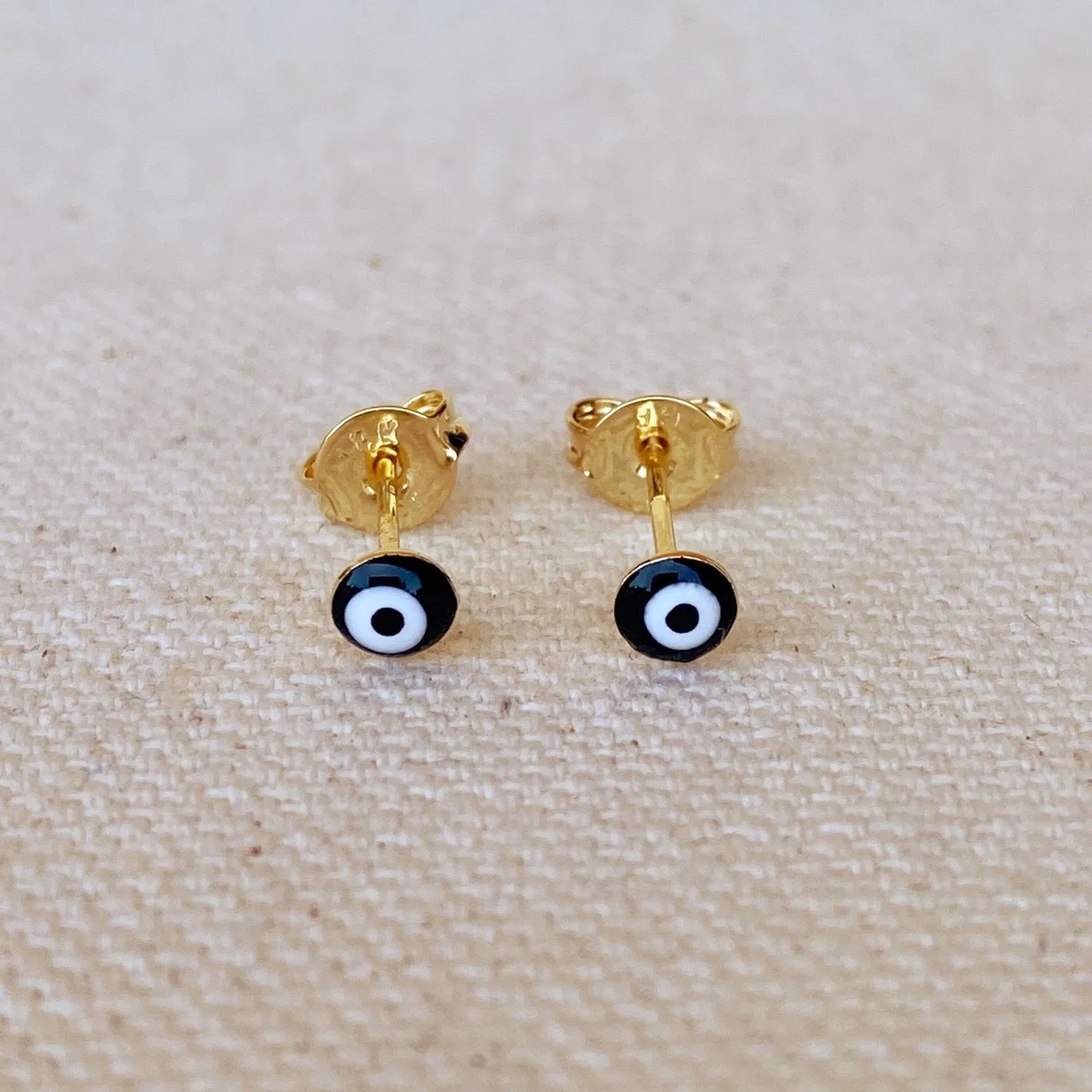 18k Gold Filled Tiny Black Evil Eye Stud Earrings