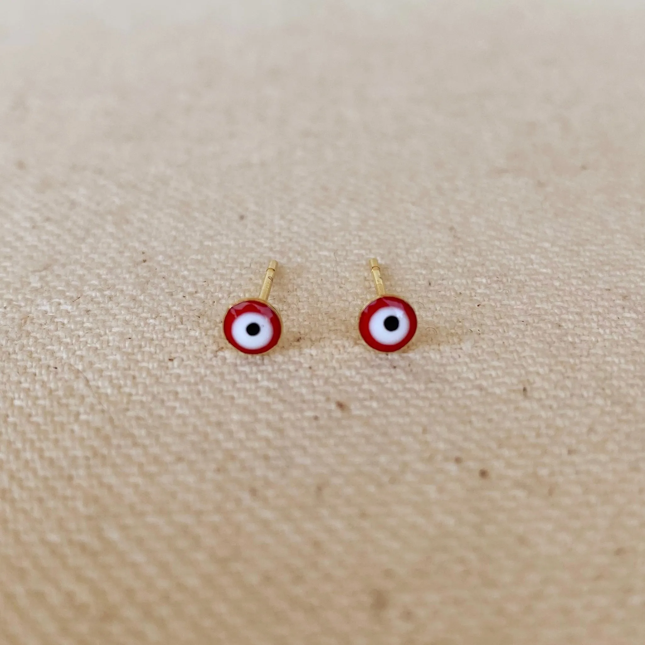 18k Gold Filled Tiny Red Evil Eye Stud Earrings