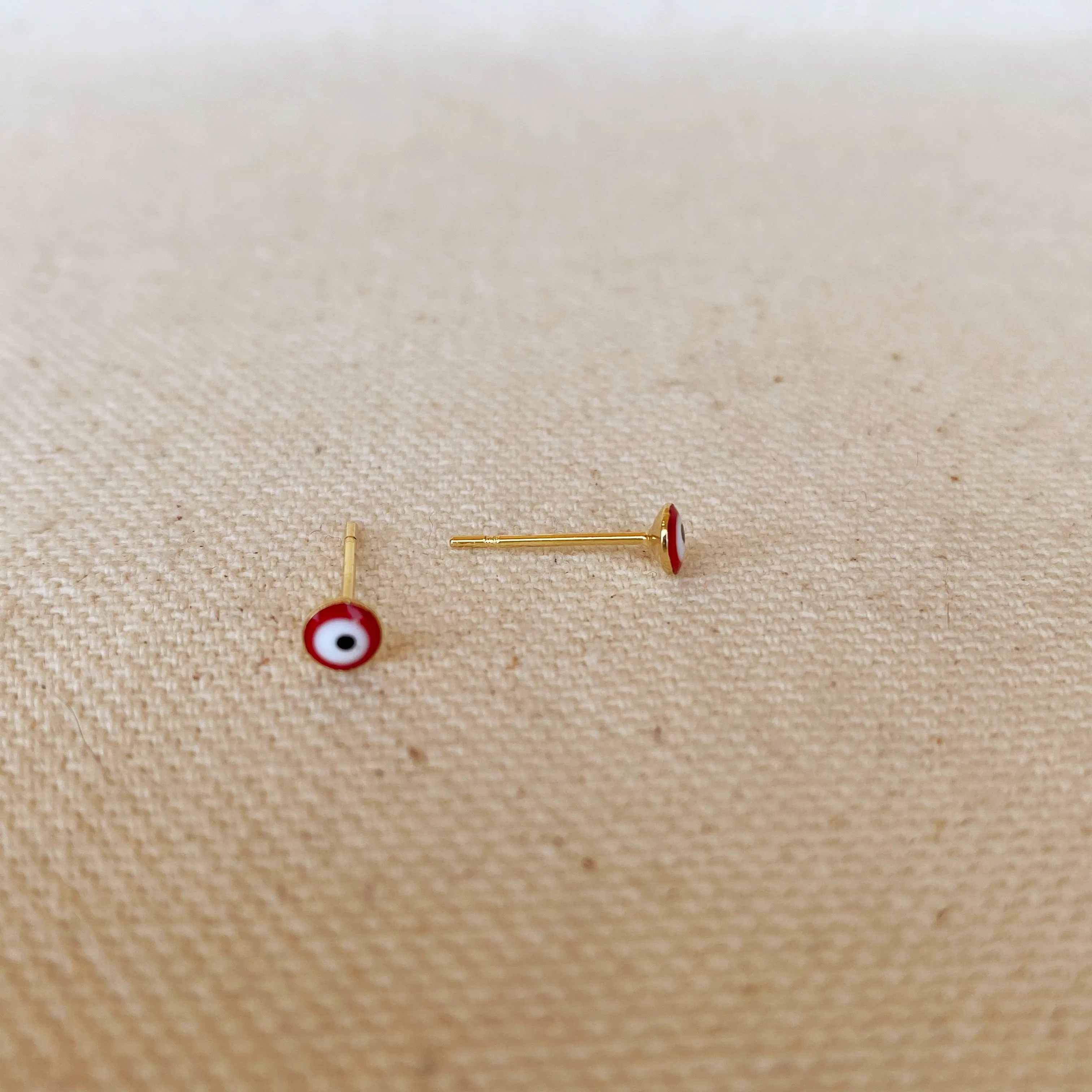 18k Gold Filled Tiny Red Evil Eye Stud Earrings