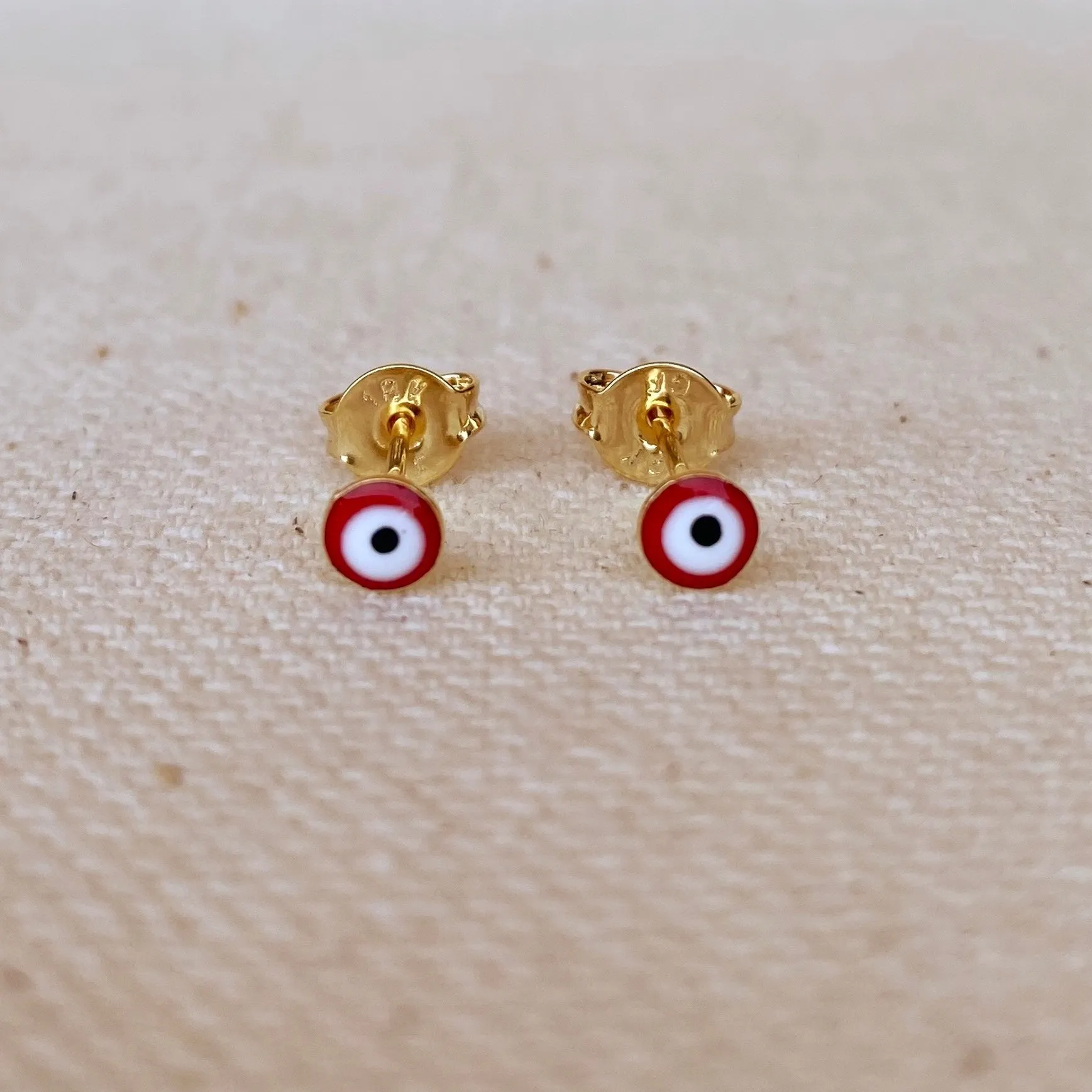 18k Gold Filled Tiny Red Evil Eye Stud Earrings