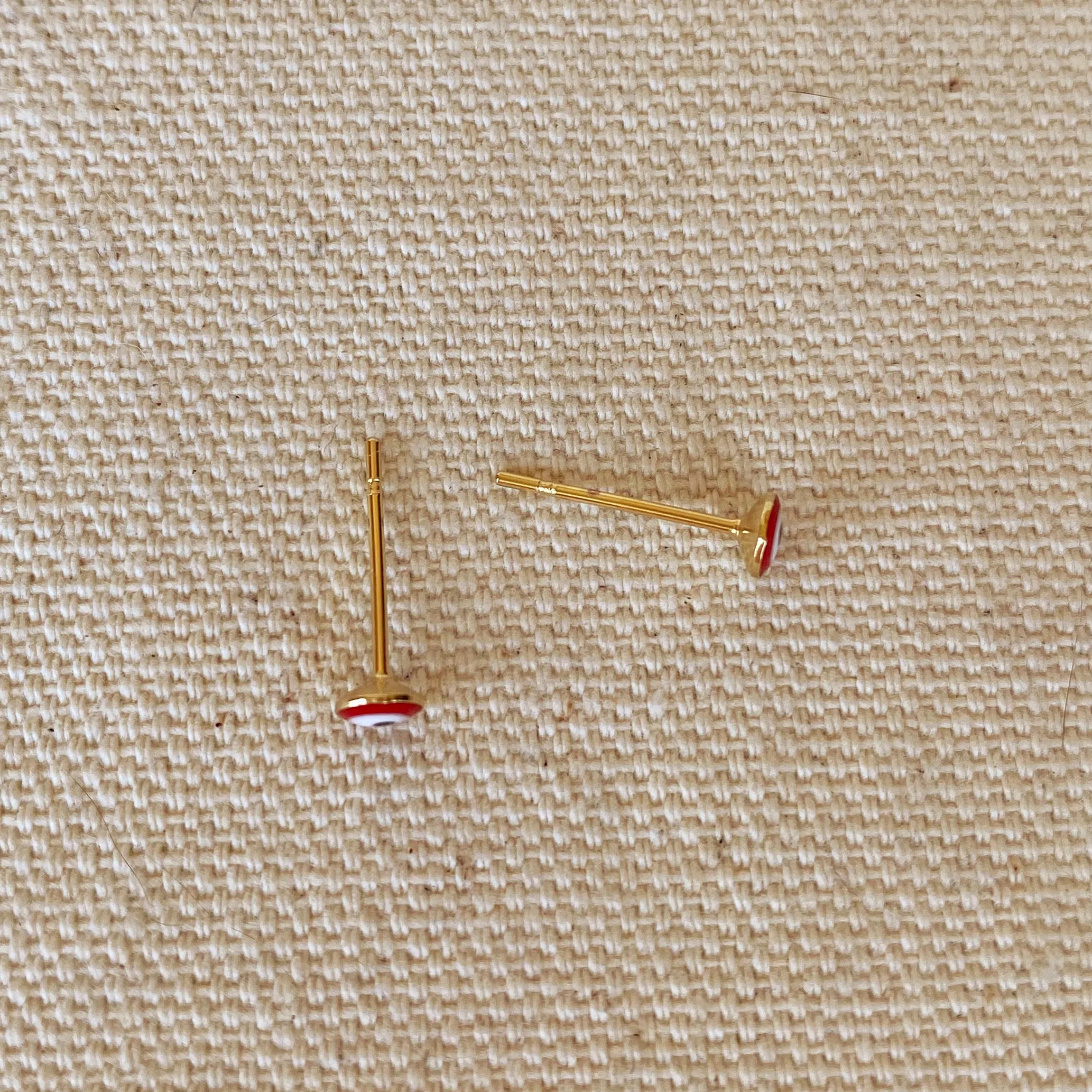 18k Gold Filled Tiny Red Evil Eye Stud Earrings