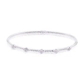 18K WHITE GOLD FLEXIBLE TWISTED WIRE CUFF BRACELET WITH PAVE STATIONS 0.30CTW