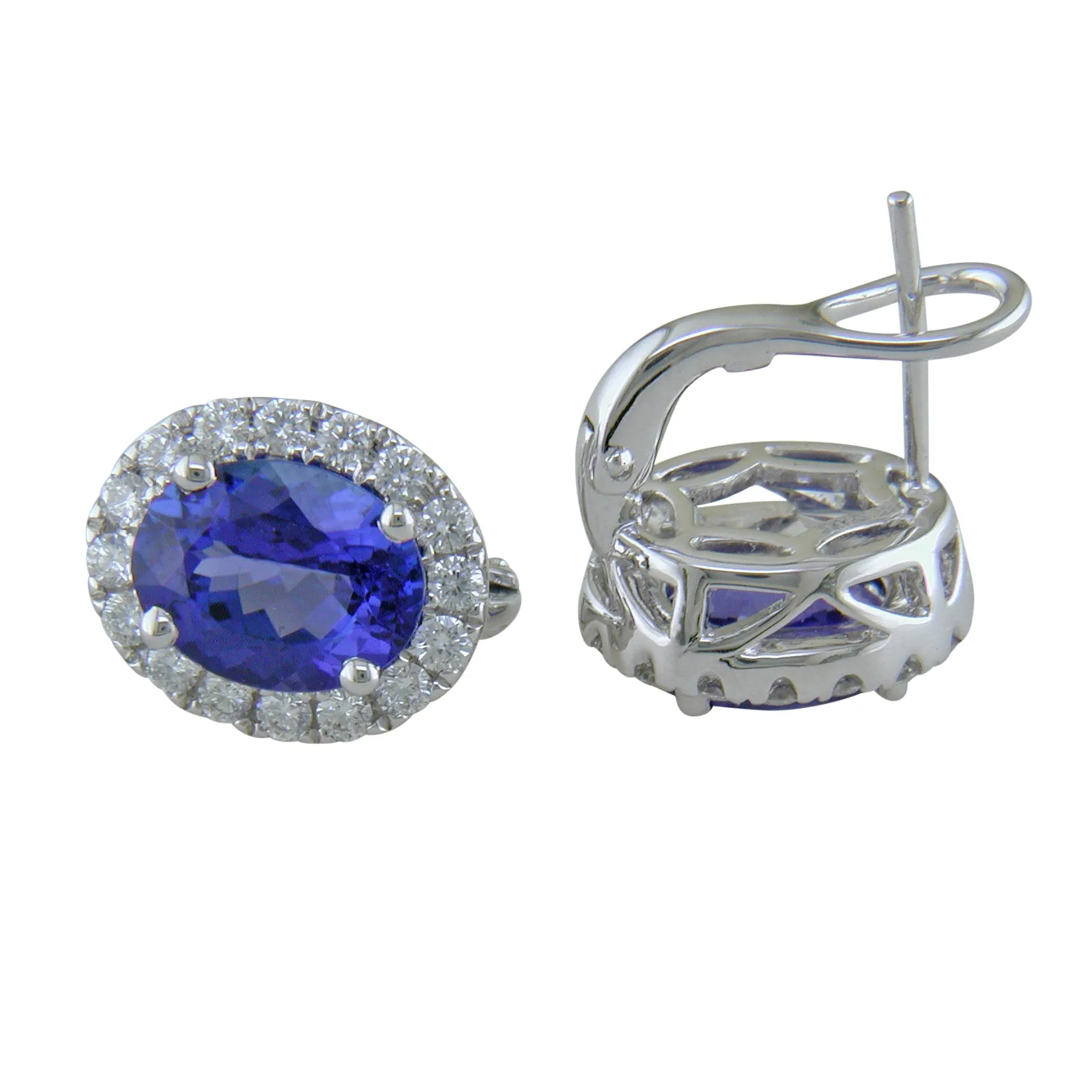 18k White Gold Oval Tanzanite Diamond Studs