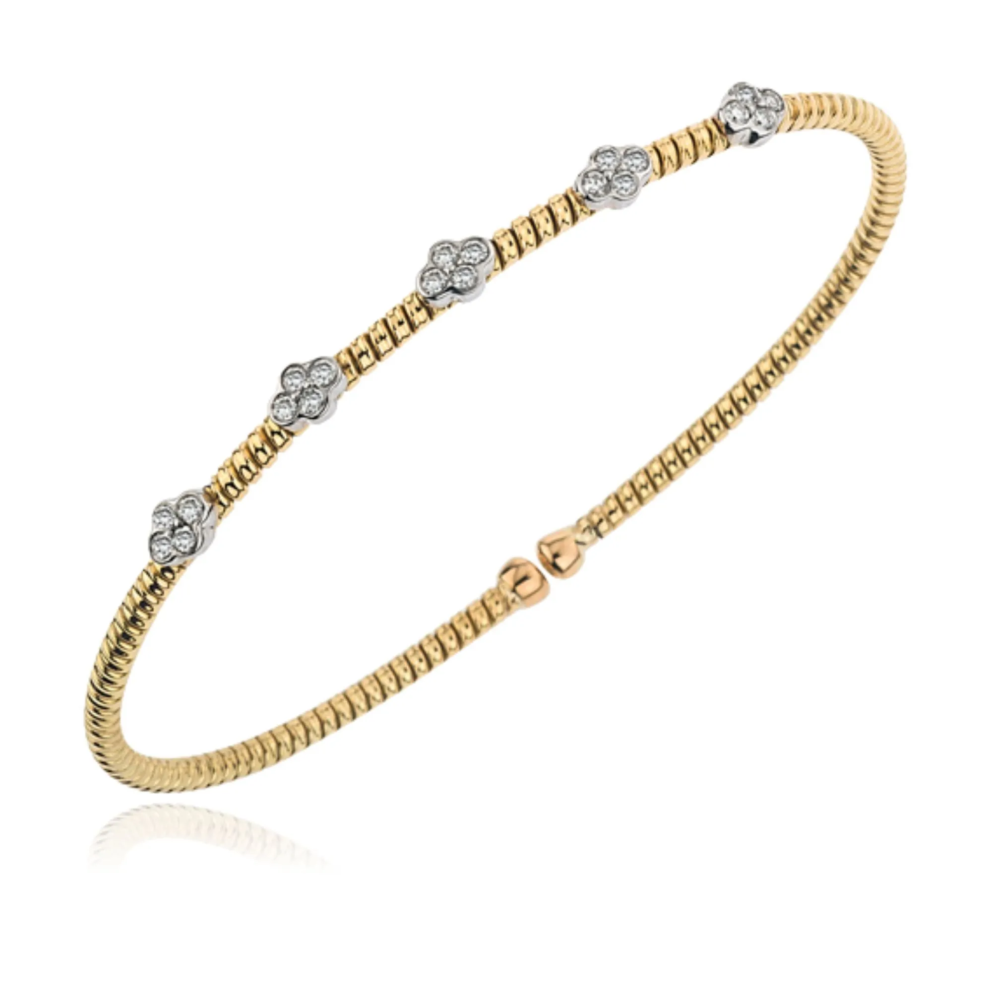 18K YELLOW GOLD FLEXIBLE CUFF WITH PAVE DIAMOND STATIONS - 0.30CTW