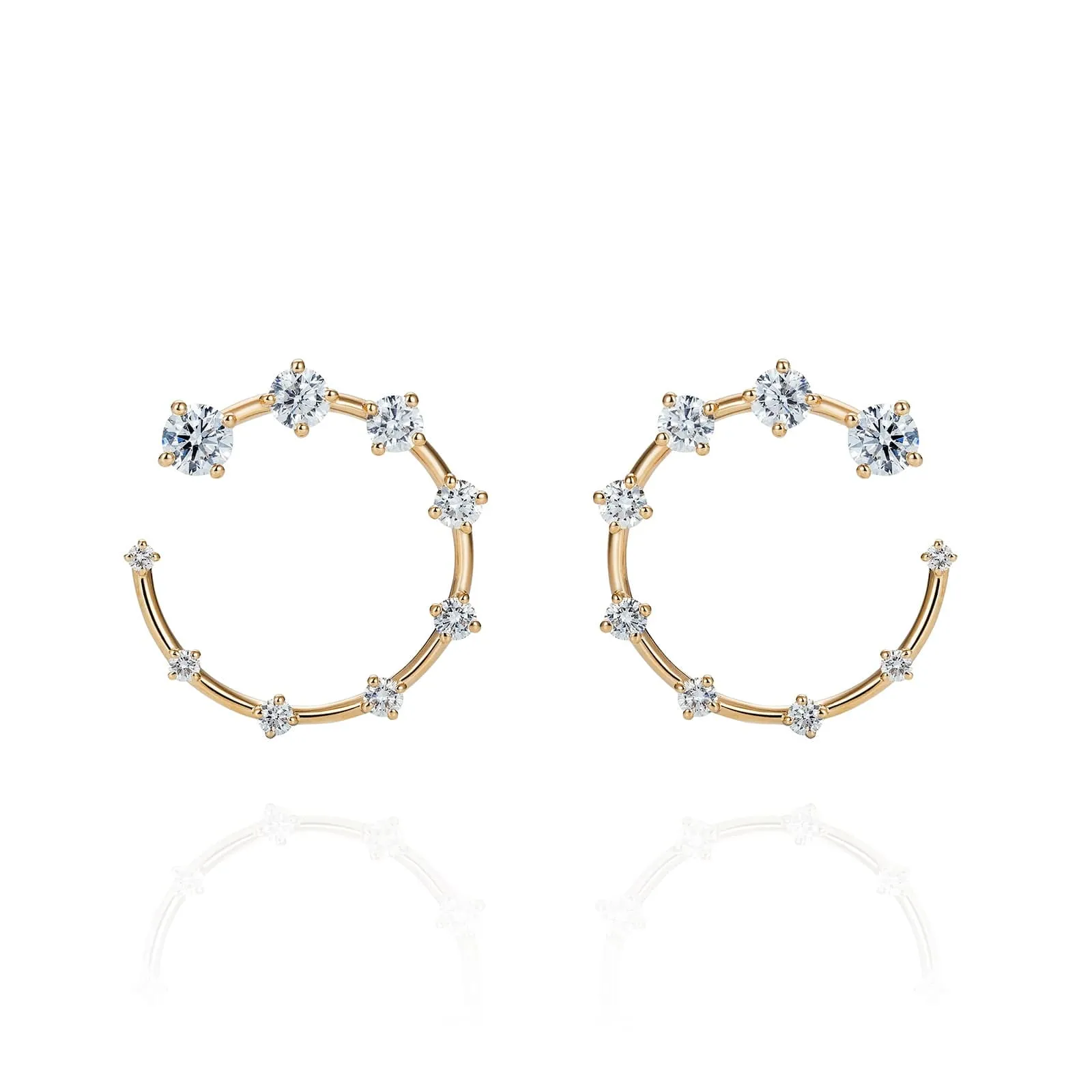 18K Yellow Gold Graduated Diamond Small Hoop Earrings