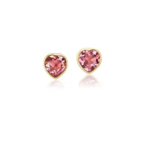 18K Yellow Gold Pink Tourmaline Heart Studs