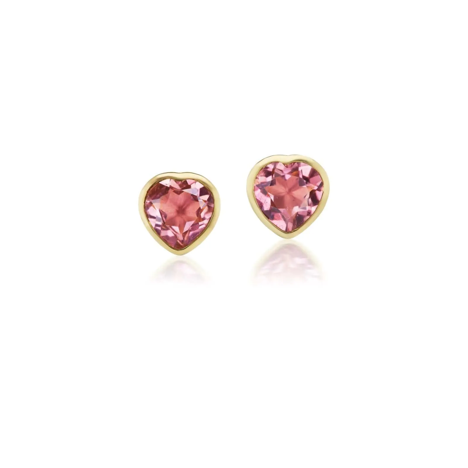 18K Yellow Gold Pink Tourmaline Heart Studs