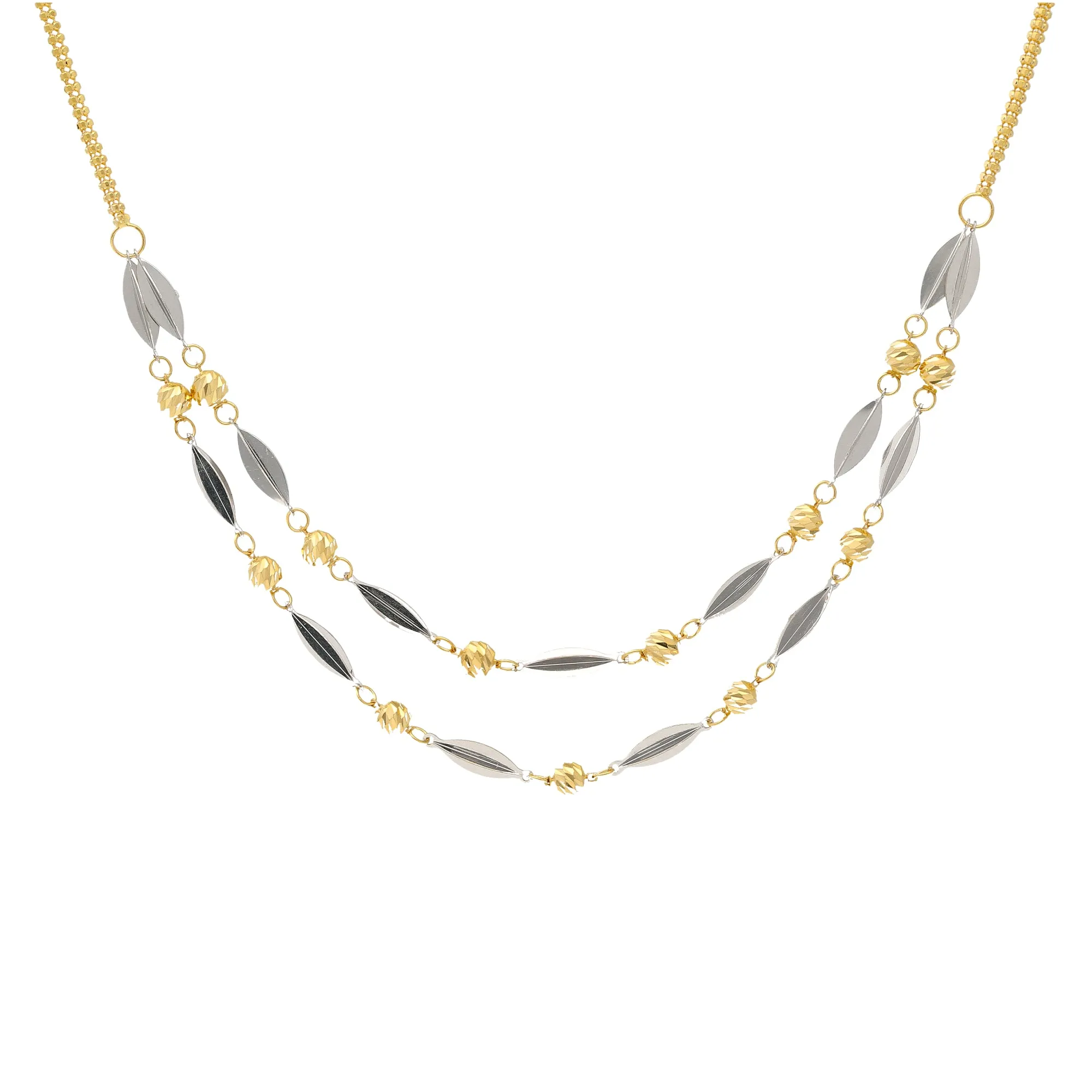 22K Yellow & White Gold Flat Bead Necklace Set (12.6gm)