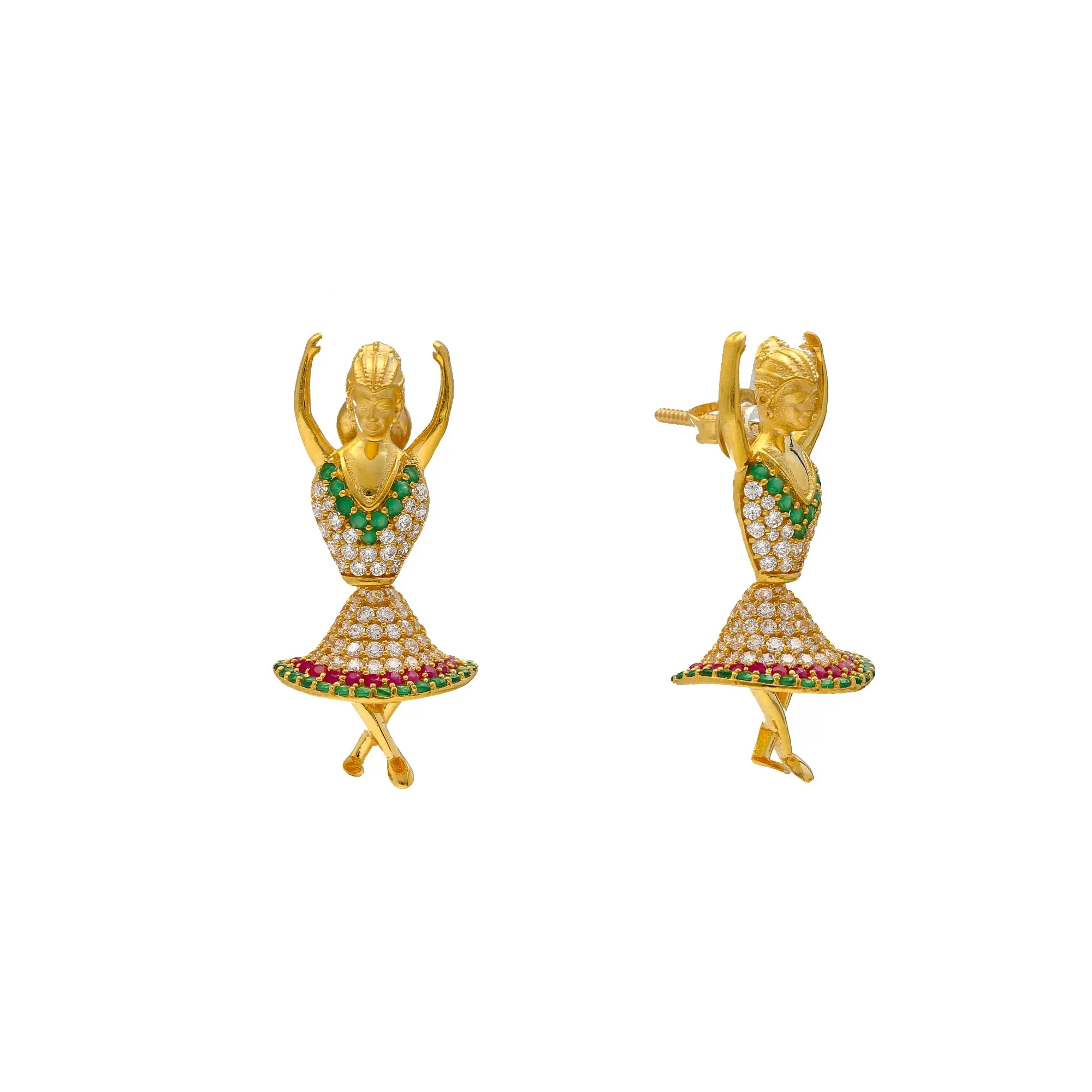 22K Yellow Gold & Dancing Jhumka Earrings (12.9gm)