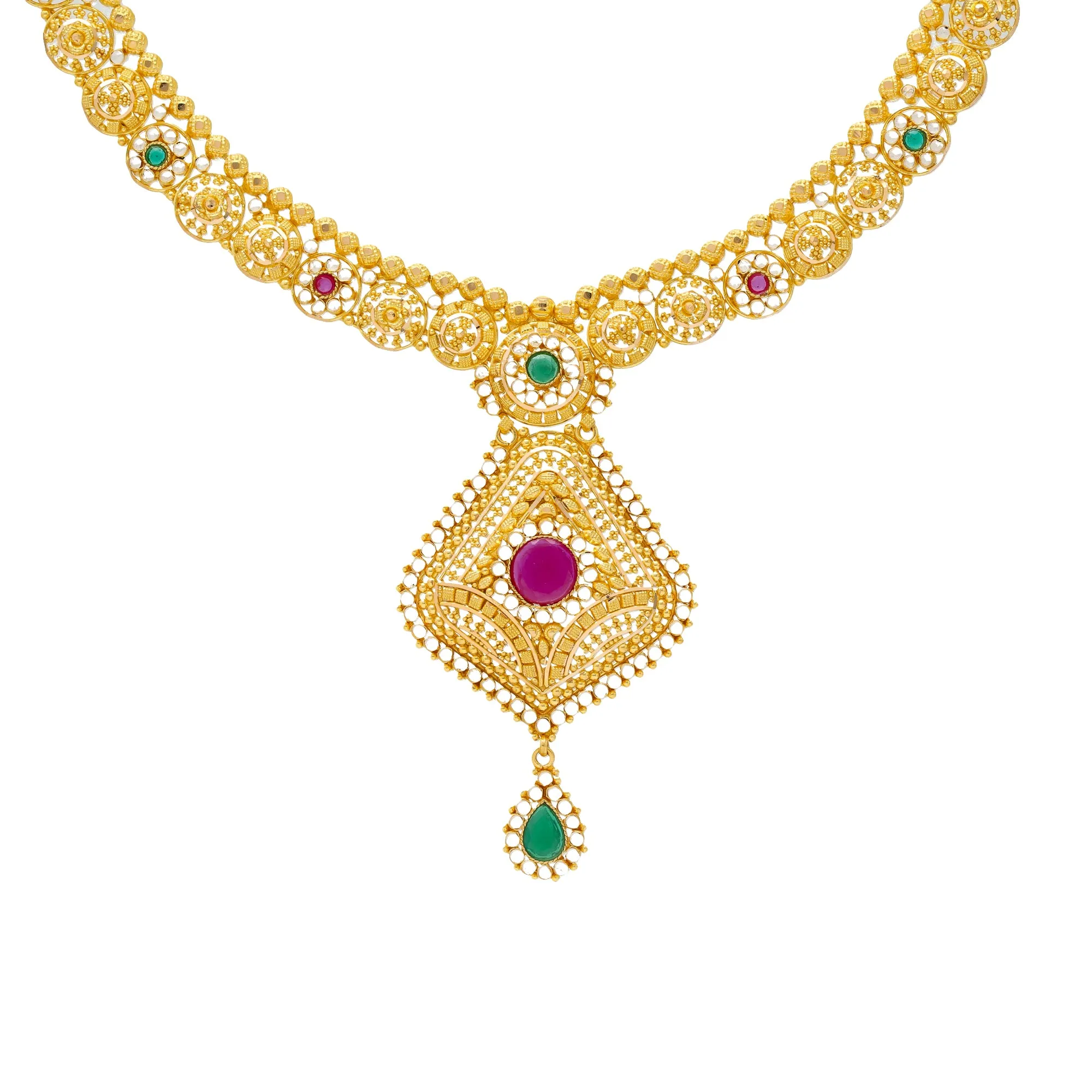 22K Yellow Gold, Emerald, & Ruby Jewelry Set (58.5gm)